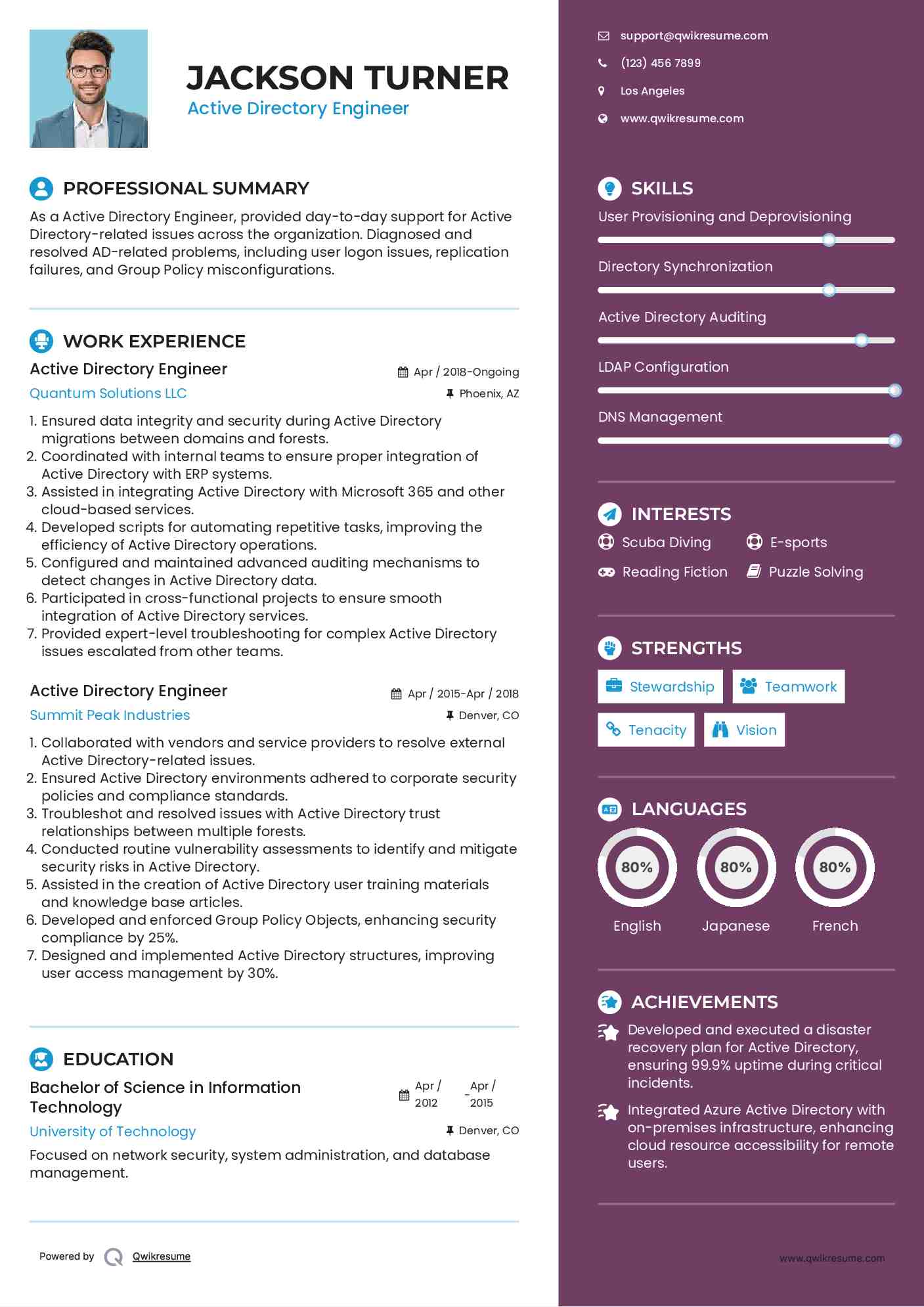 Active Directory Engineer Resume Sample