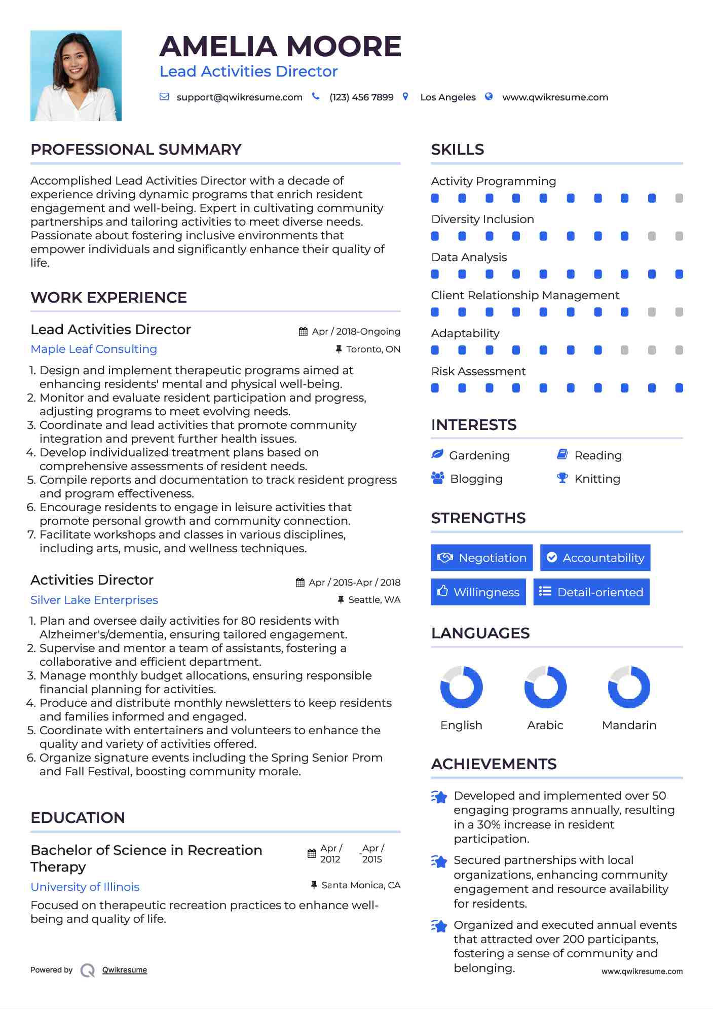 Lead Activities Director Resume Template