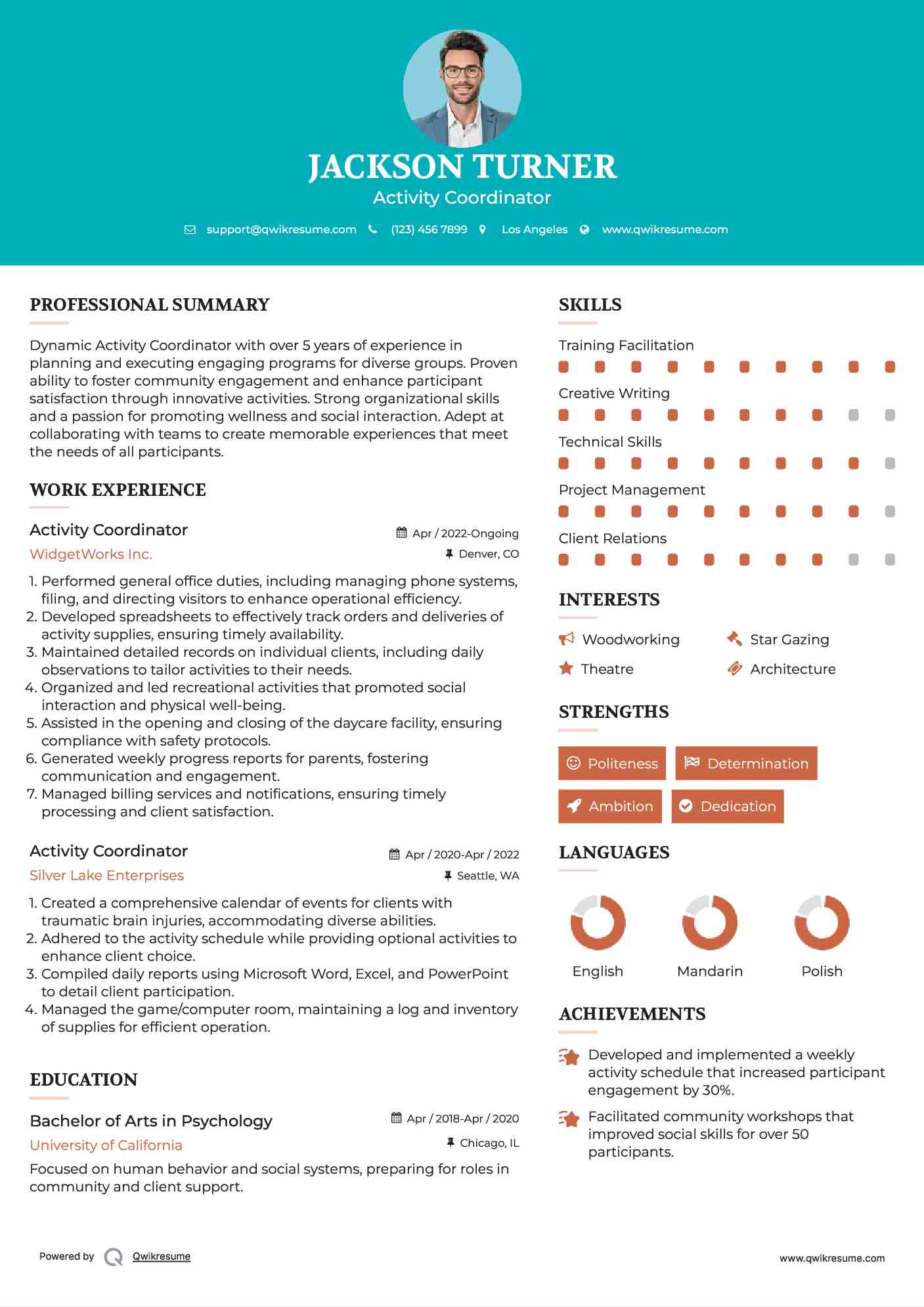 Activity Coordinator Resume Samples QwikResume