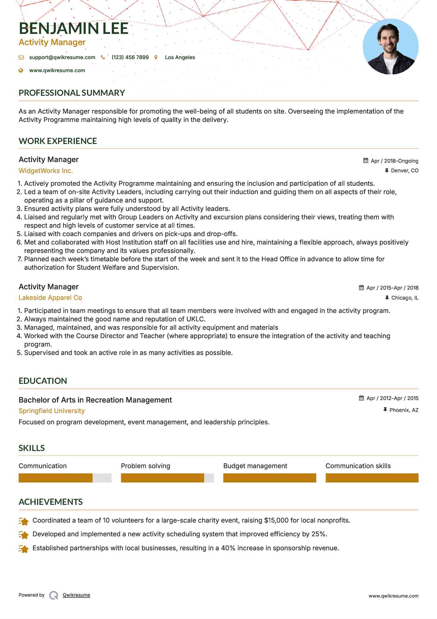 10 activity manager resume samples templates for 2025