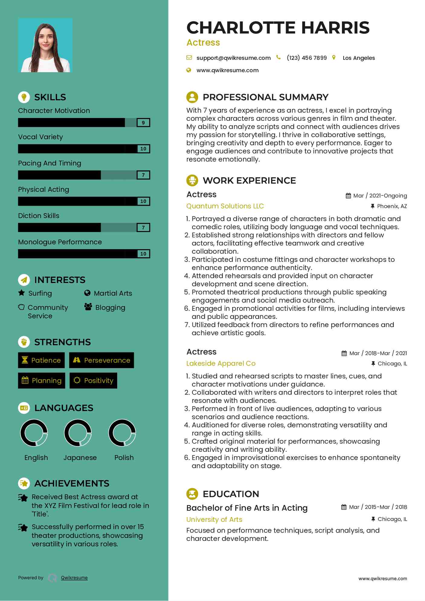 Actress Resume Sample