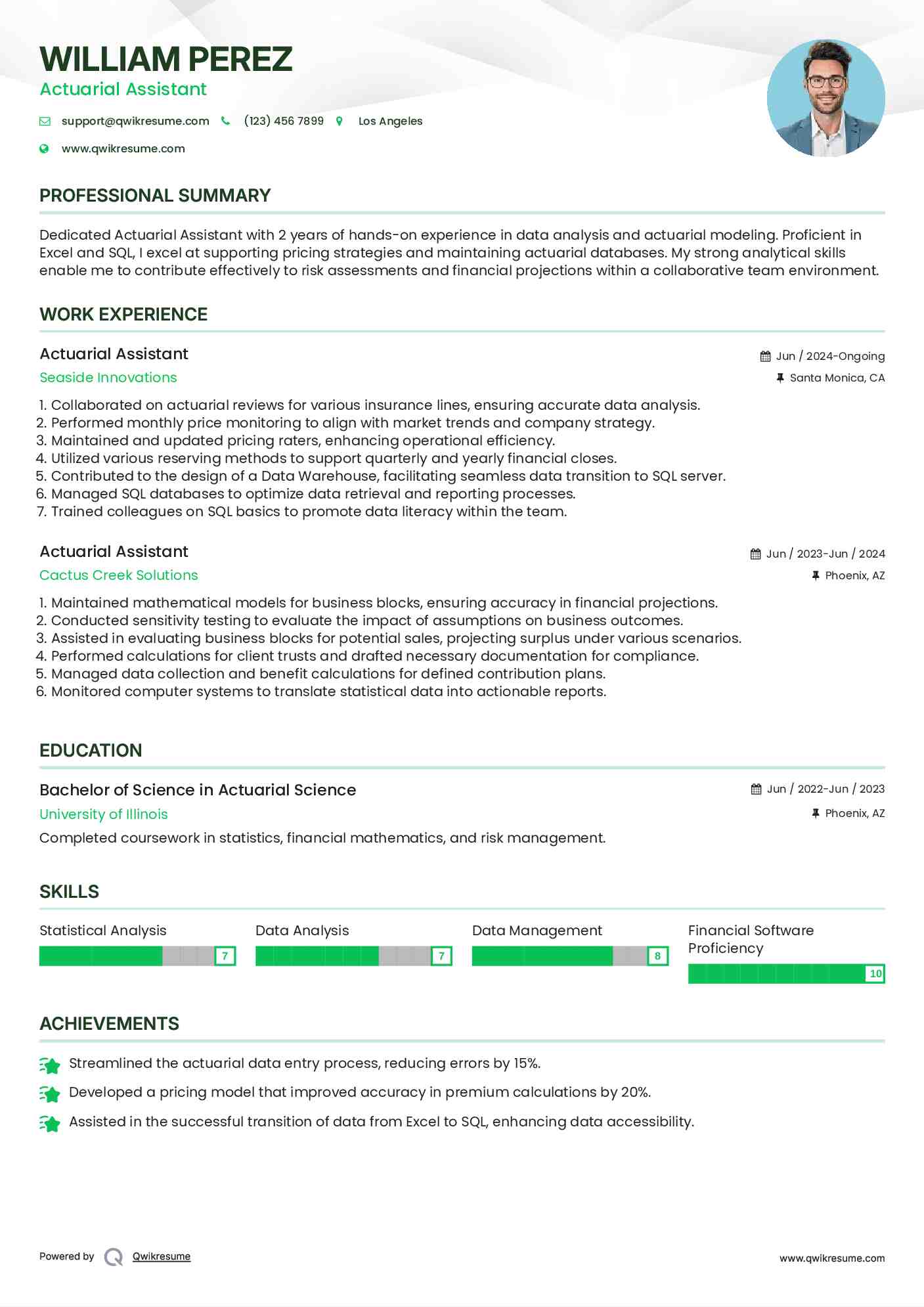 Actuarial Assistant Resume Format