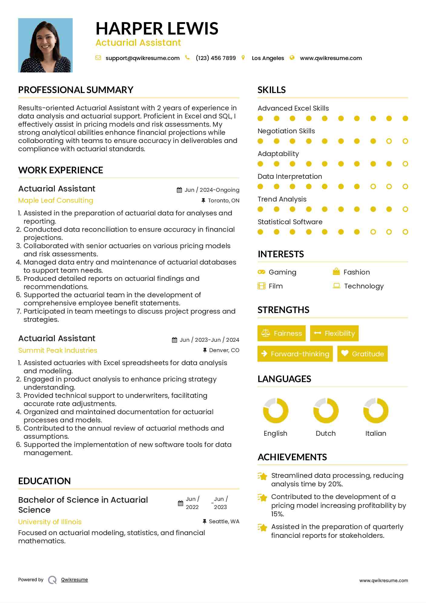 Actuarial Assistant Resume Samples - Actuarial Assistant 1666168458 Pdf 