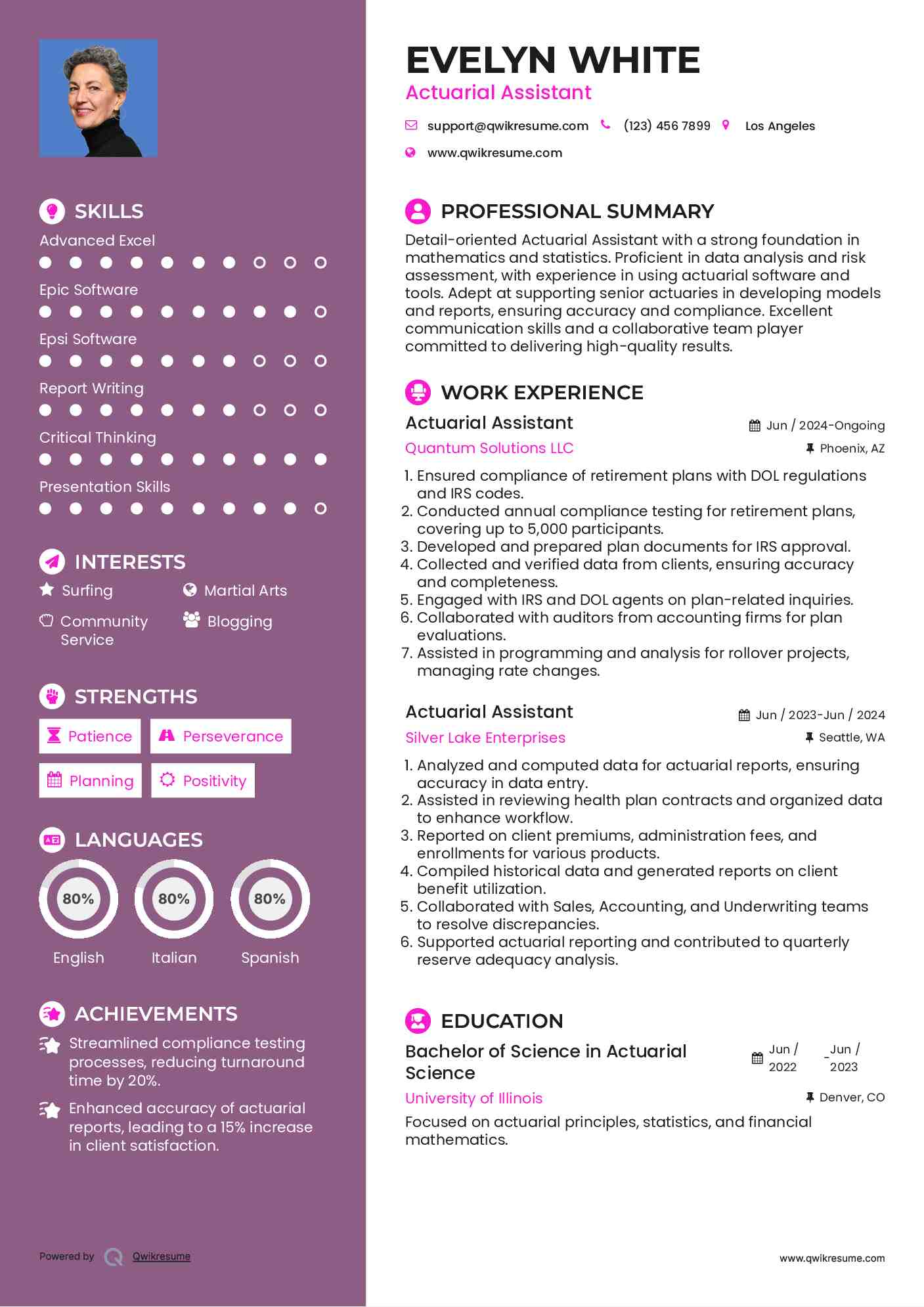 Actuarial Assistant Resume Model