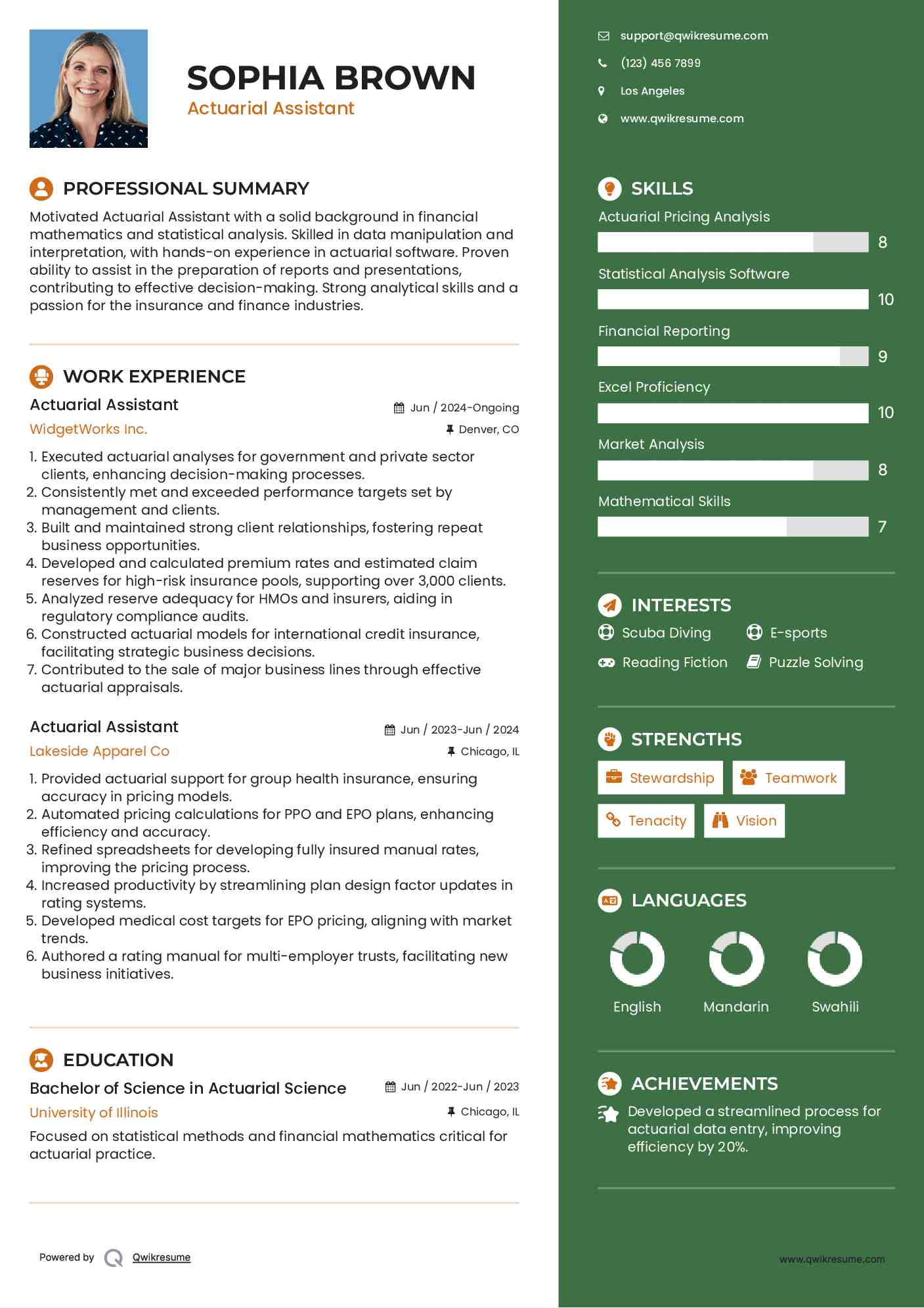 Actuarial Assistant Resume Template