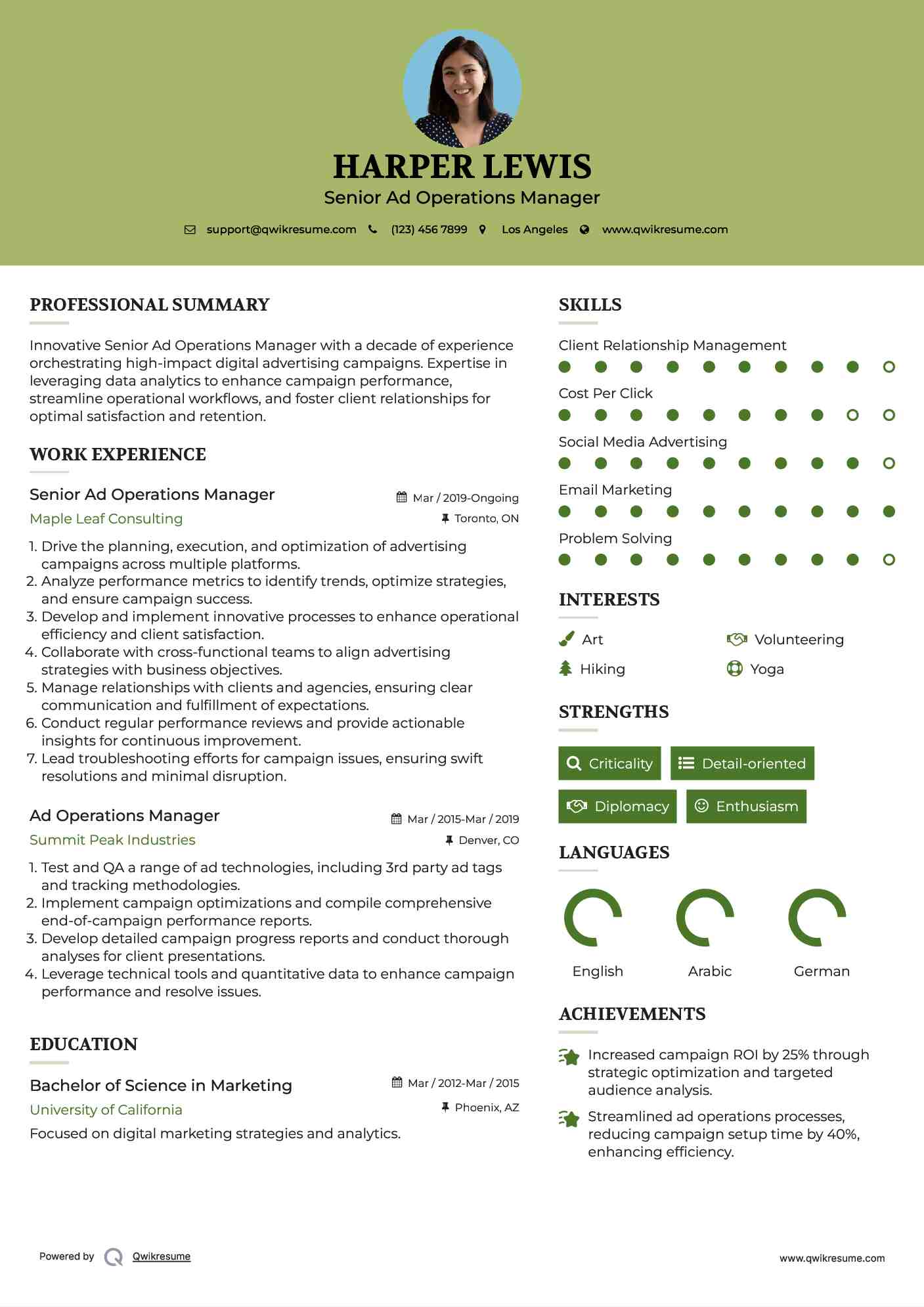 Senior Ad Operations Manager Resume Model