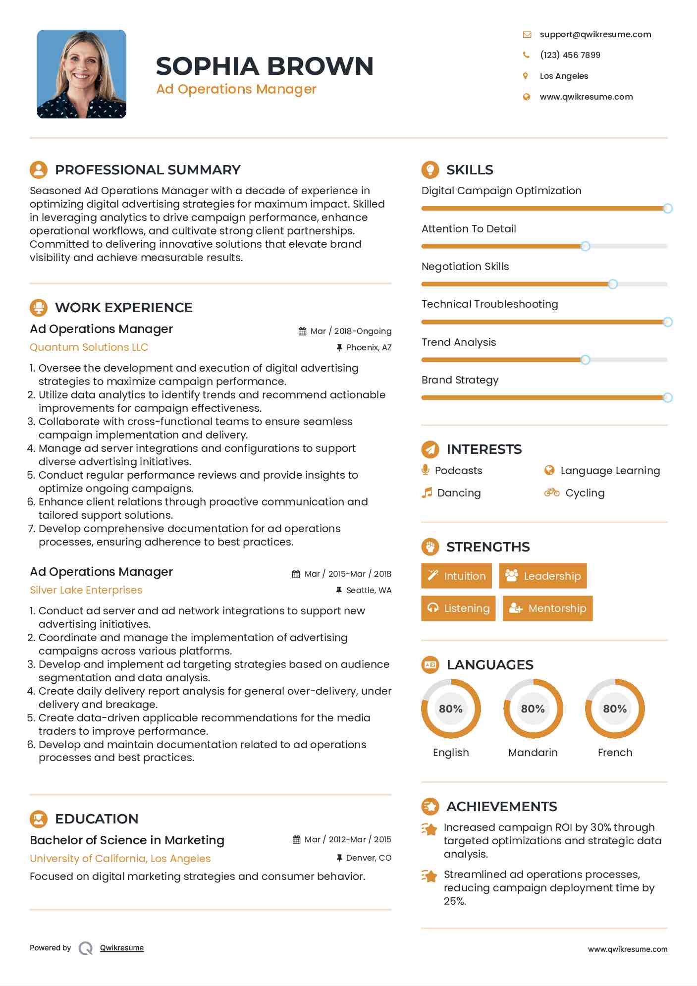 Ad Operations Manager Resume Template