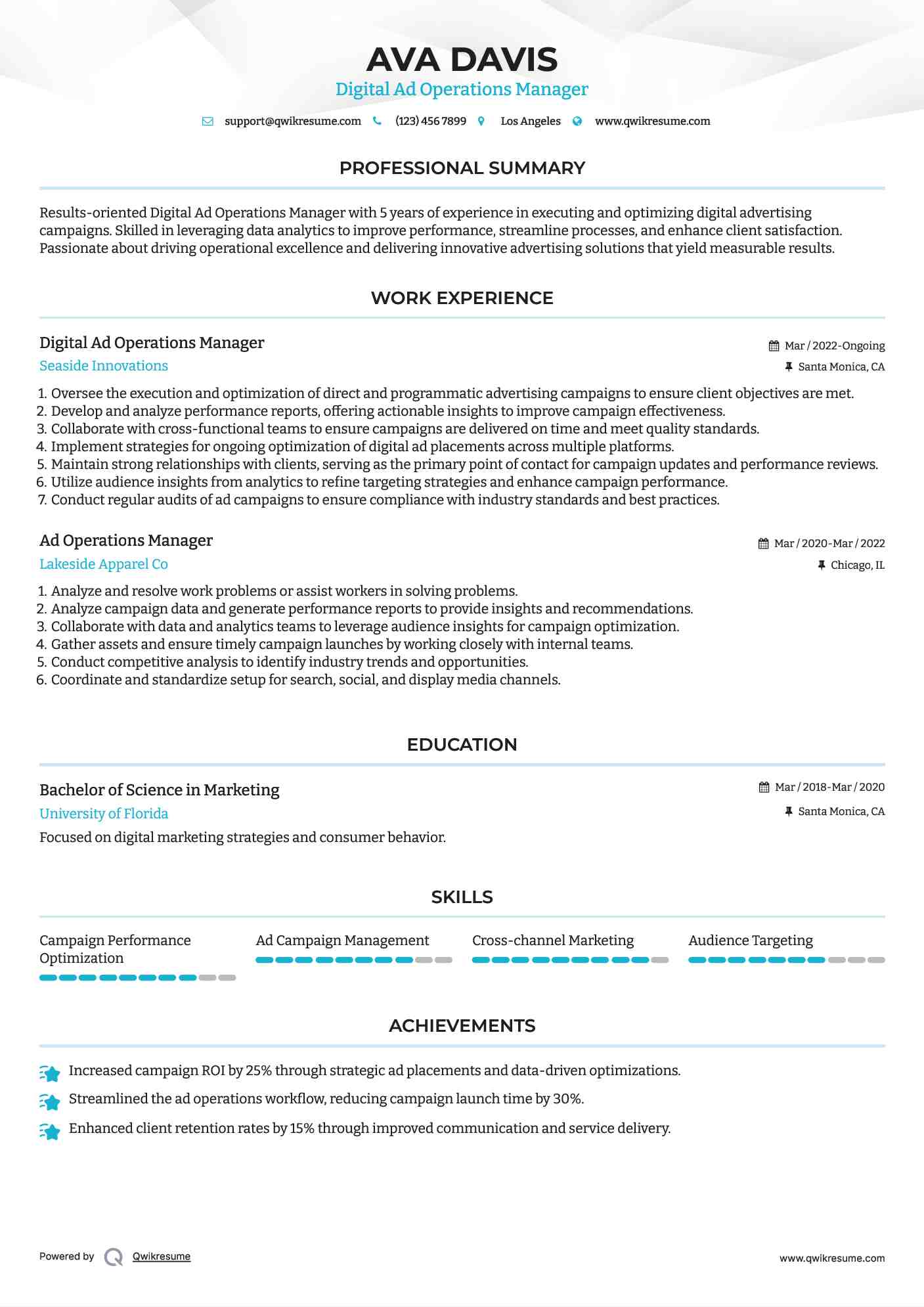 Digital Ad Operations Manager Resume Model