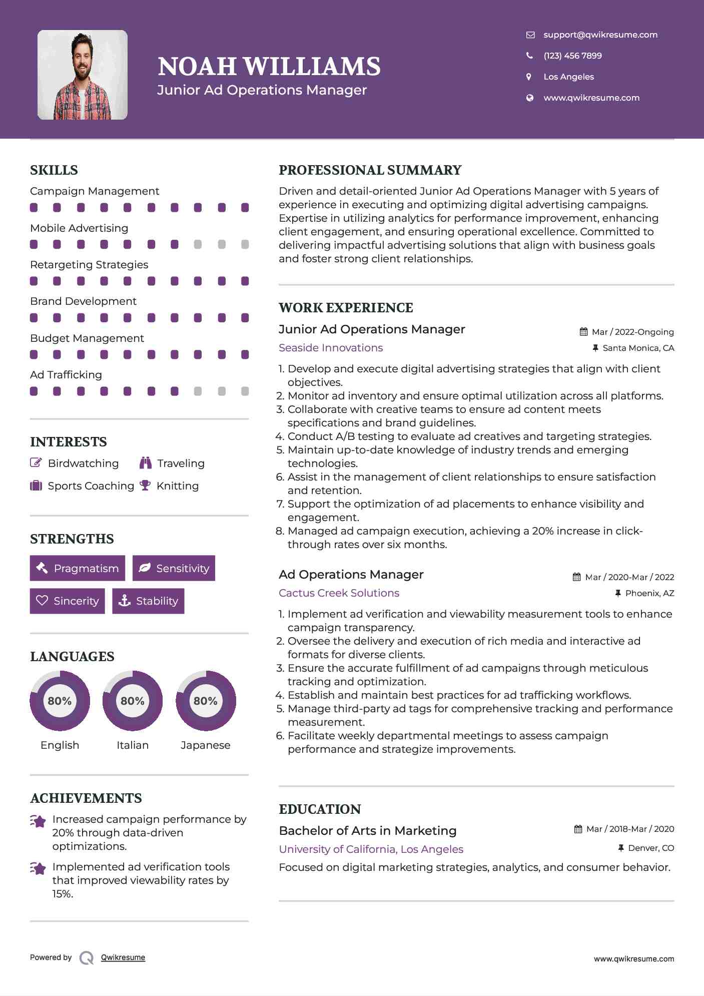 Junior Ad Operations Manager Resume Model