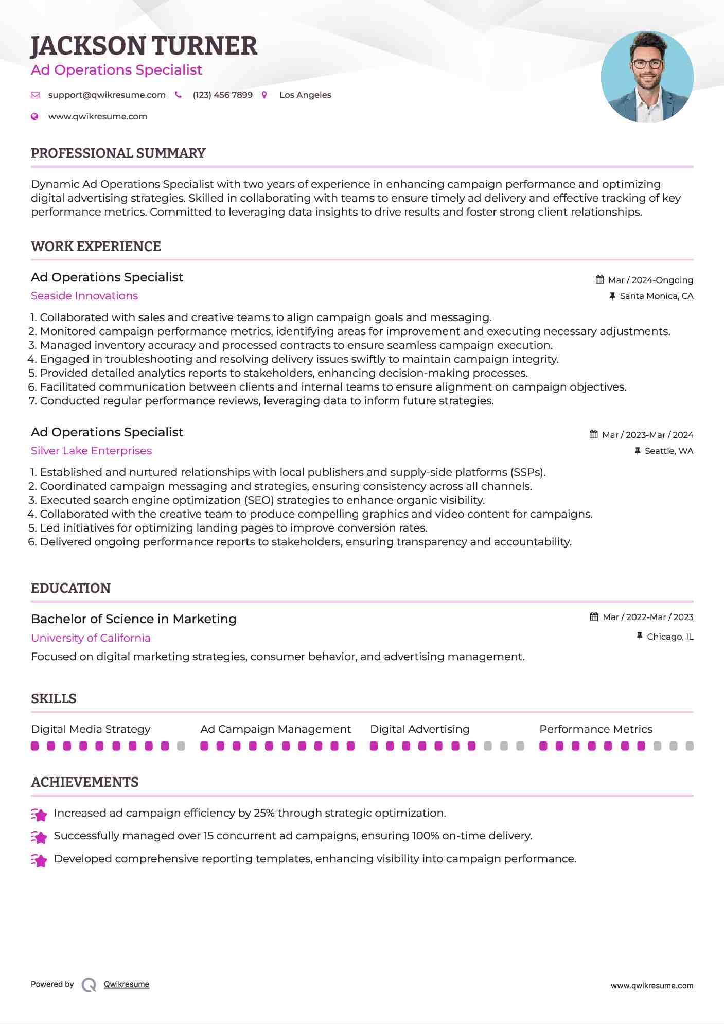 Ad Operations Specialist Resume Template