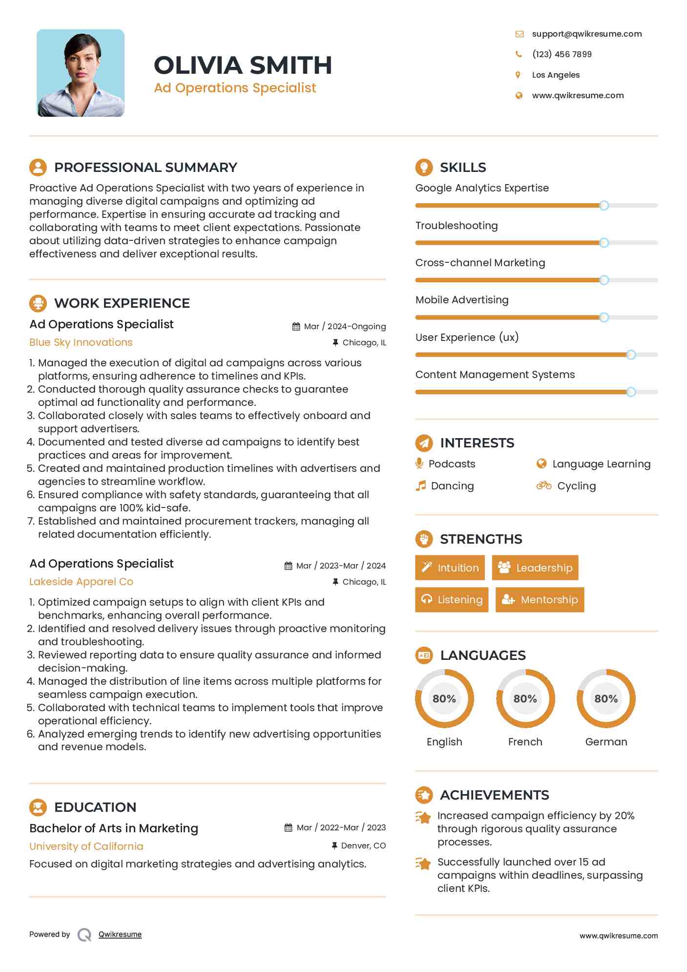 Ad Operations Specialist Resume Format