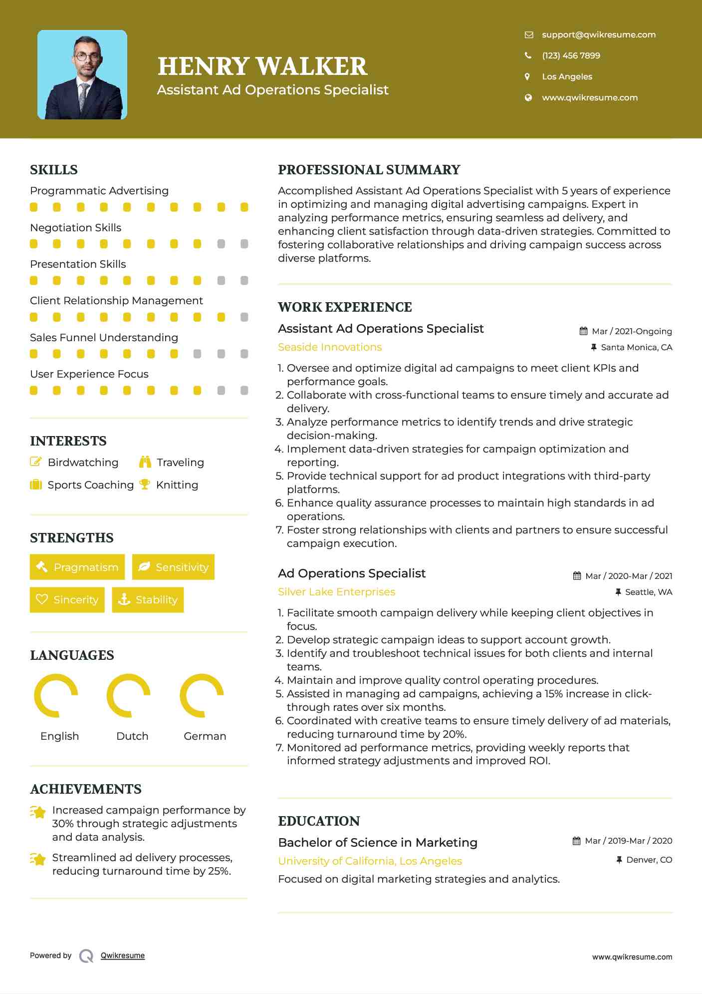Assistant Ad Operations Specialist Resume Format