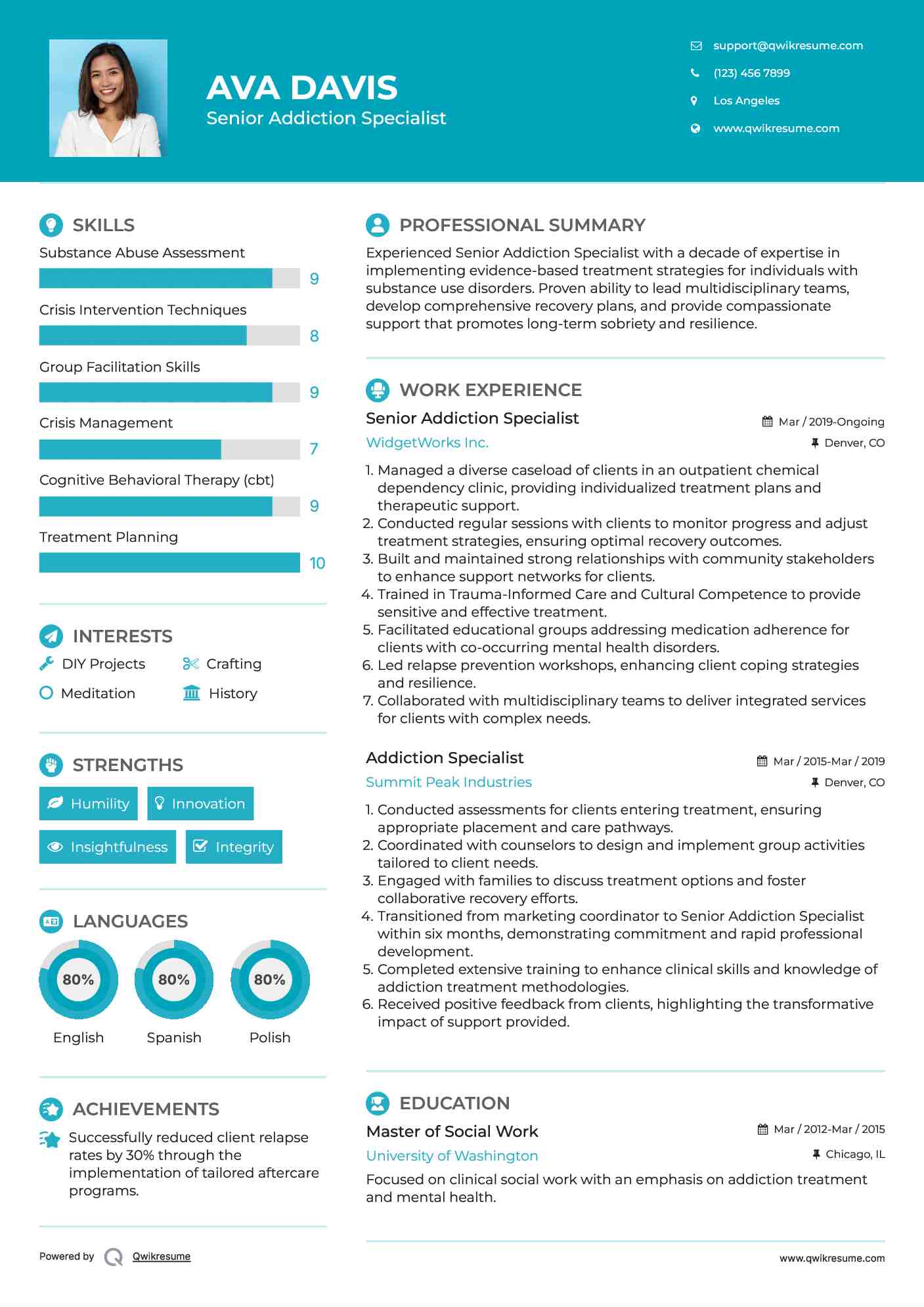 Senior Addiction Specialist Resume Format