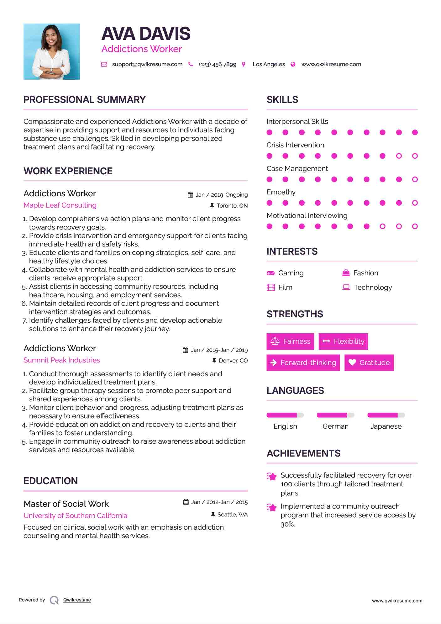 Addictions Worker Resume Template