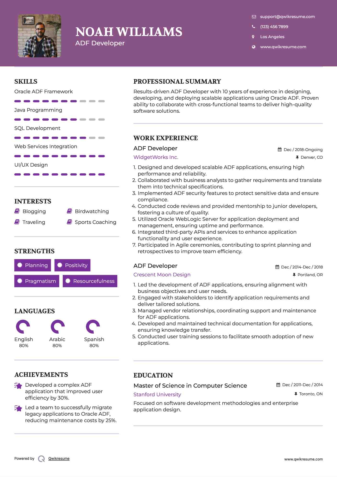 ADF Developer Resume Template