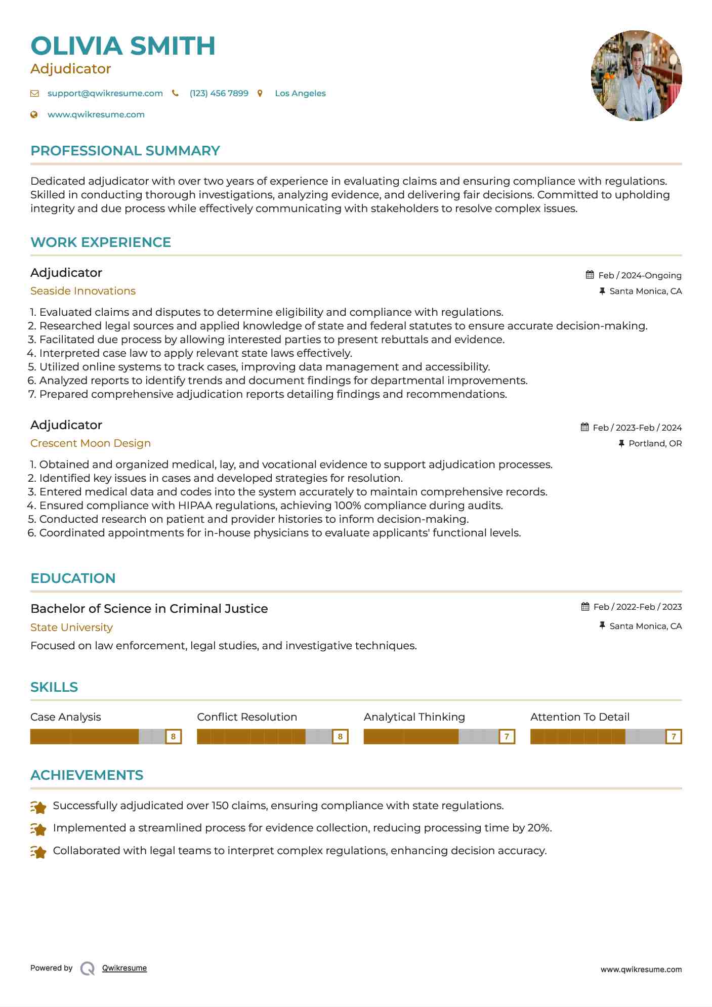 Adjudicator Resume Example