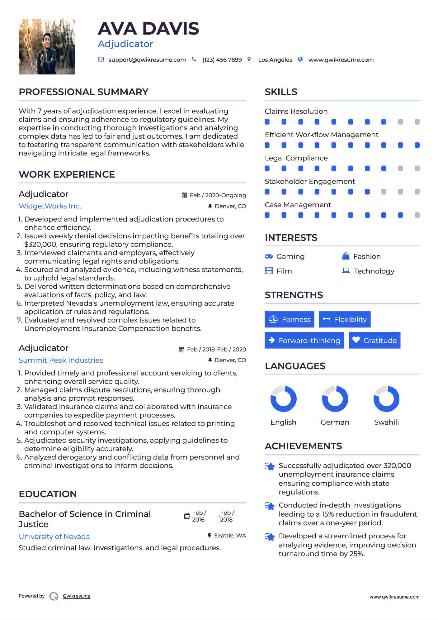 Adjudicator Resume Model