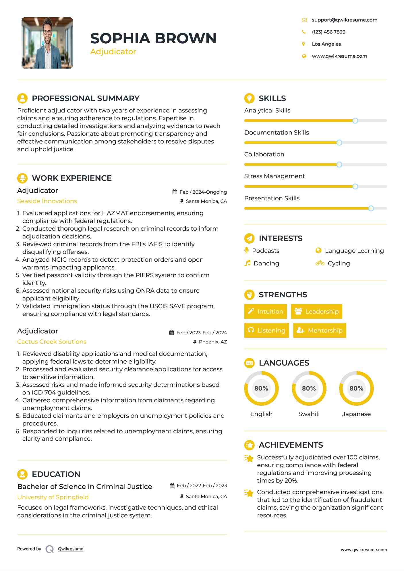 Adjudicator Resume Format
