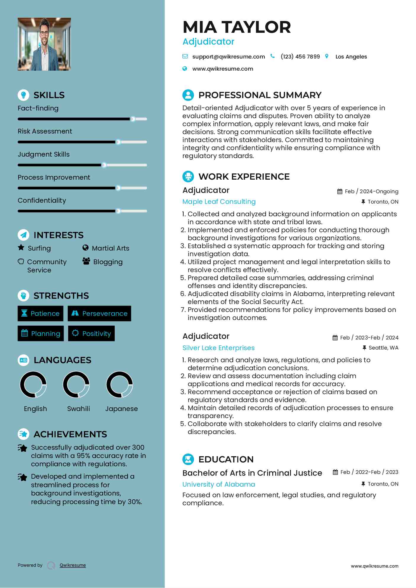 Adjudicator Resume Format