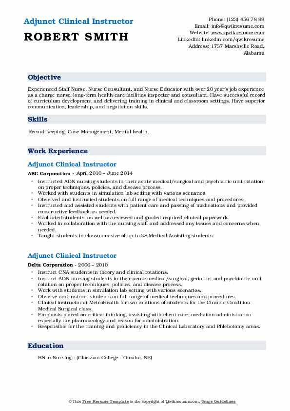 Adjunct Clinical Instructor Resume - Adjunct Clinical Instructor 1594352004 Pdf