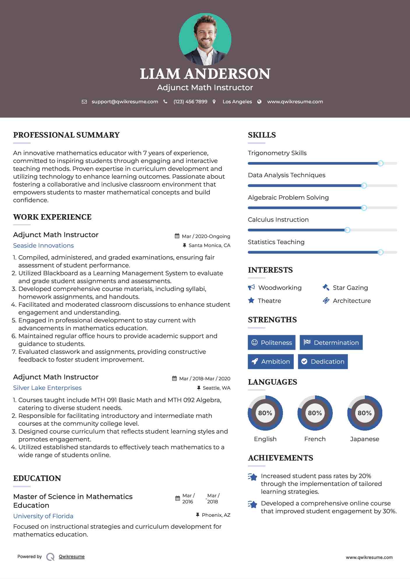Adjunct Math Instructor Resume Template