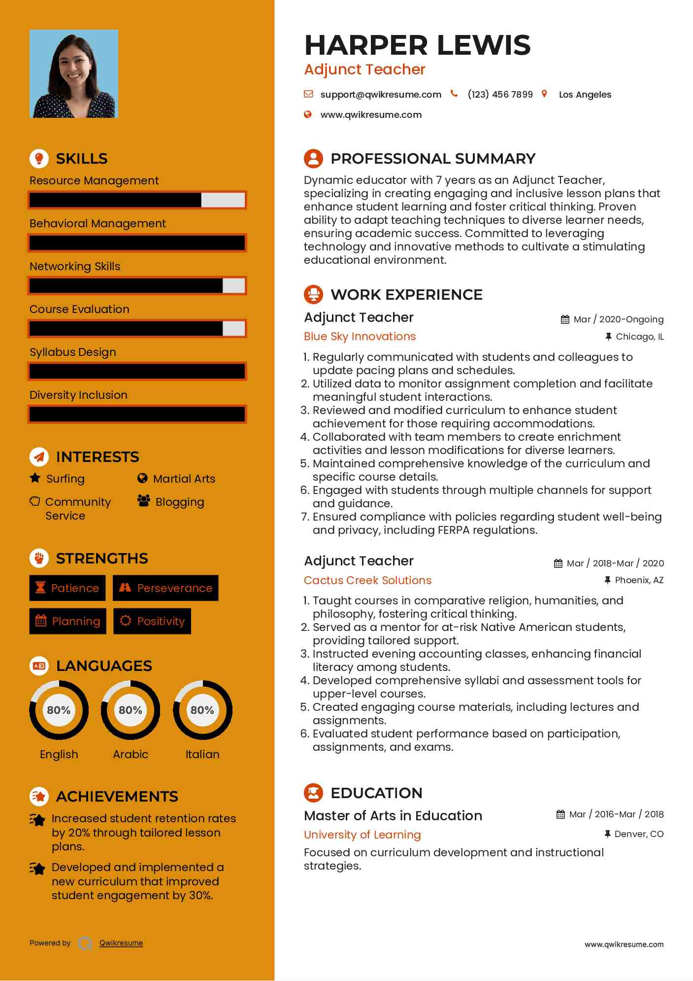 10 Adjunct Teacher Resume Samples - Adjunct Teacher 1594189902 Pdf 