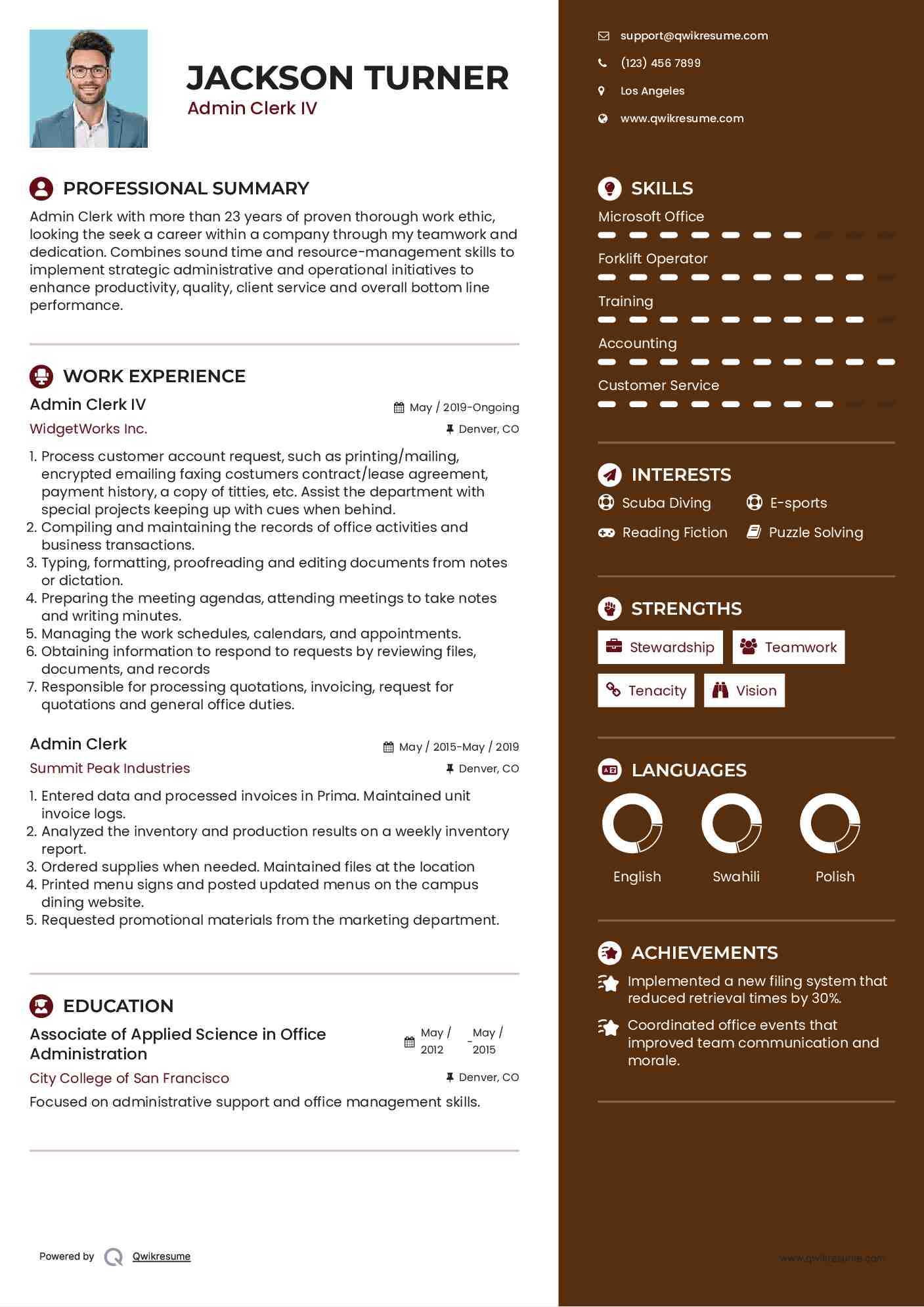 10 Admin Clerk Resume Samples Templates For 2026