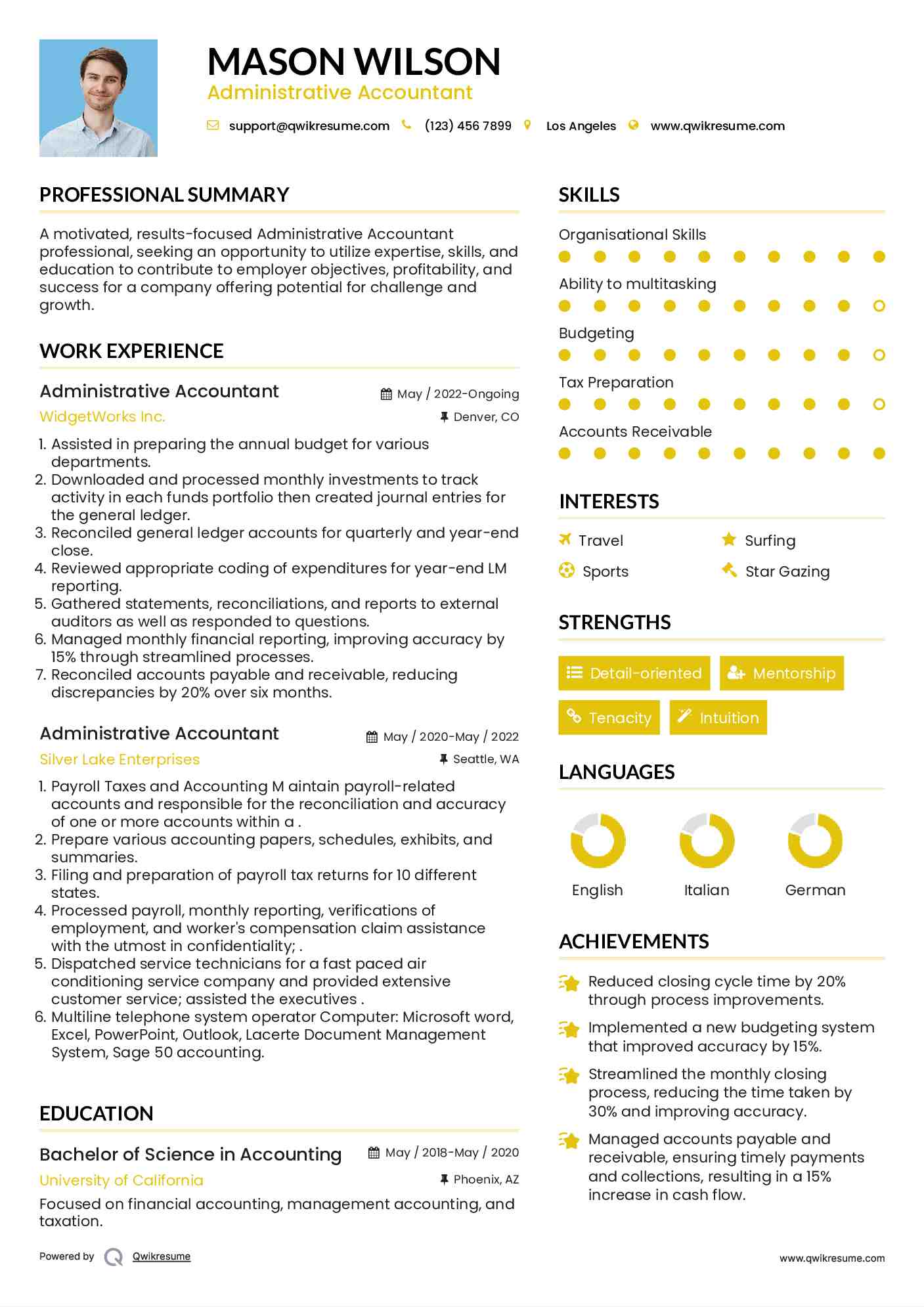 Administrative Accountant Resume Sample