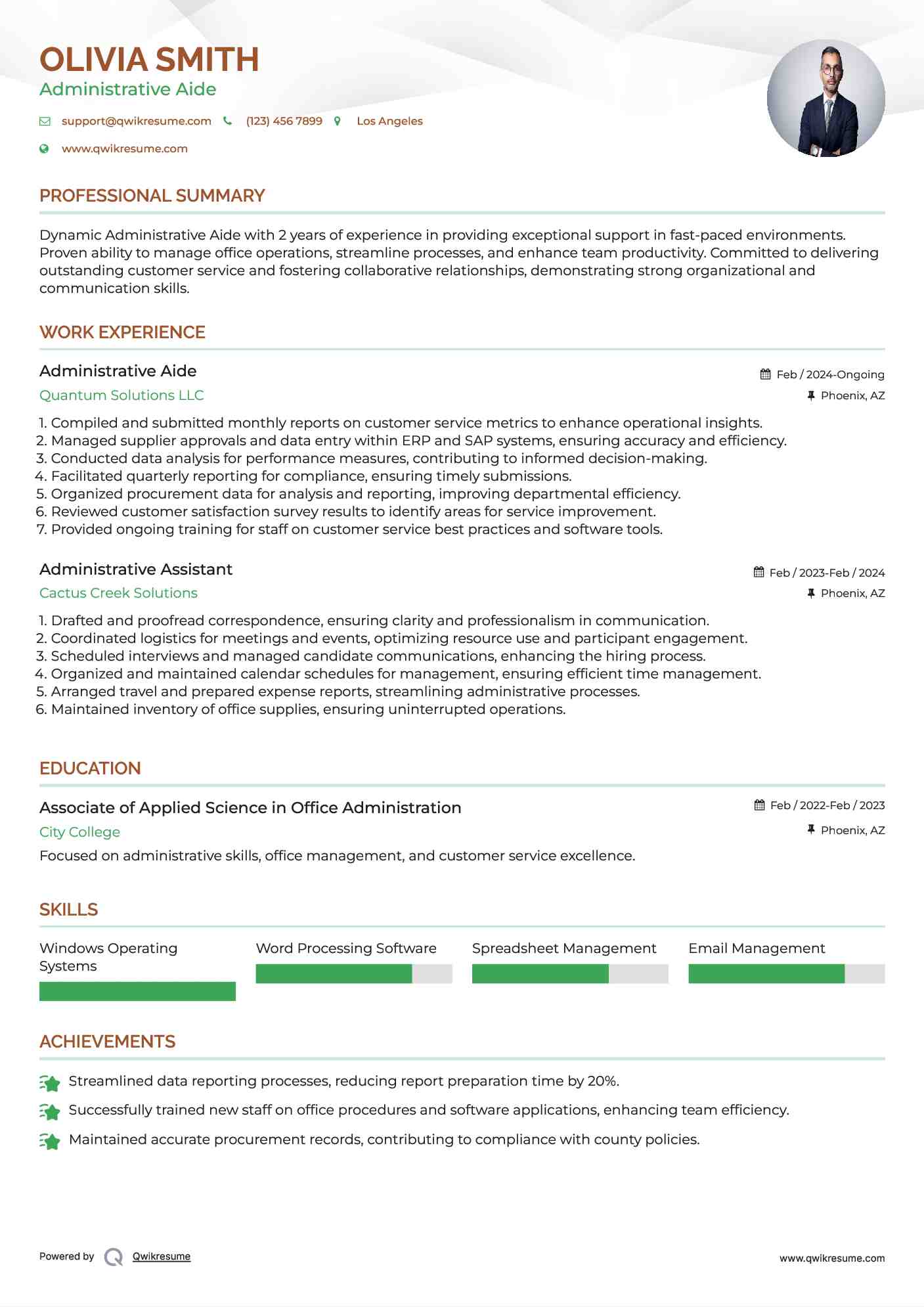Administrative Aide Resume Example