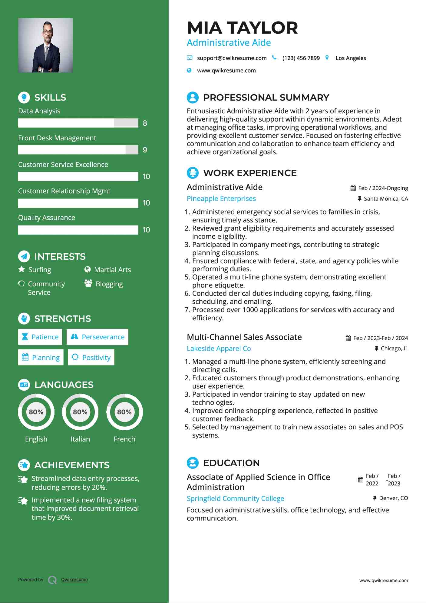 Administrative Aide Resume Format