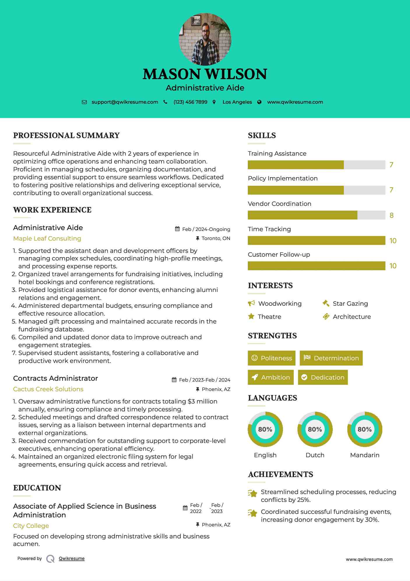 Administrative Aide Resume Template