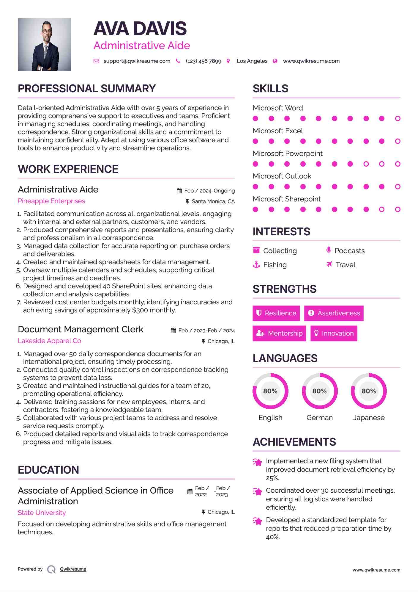 Administrative Aide Resume Sample