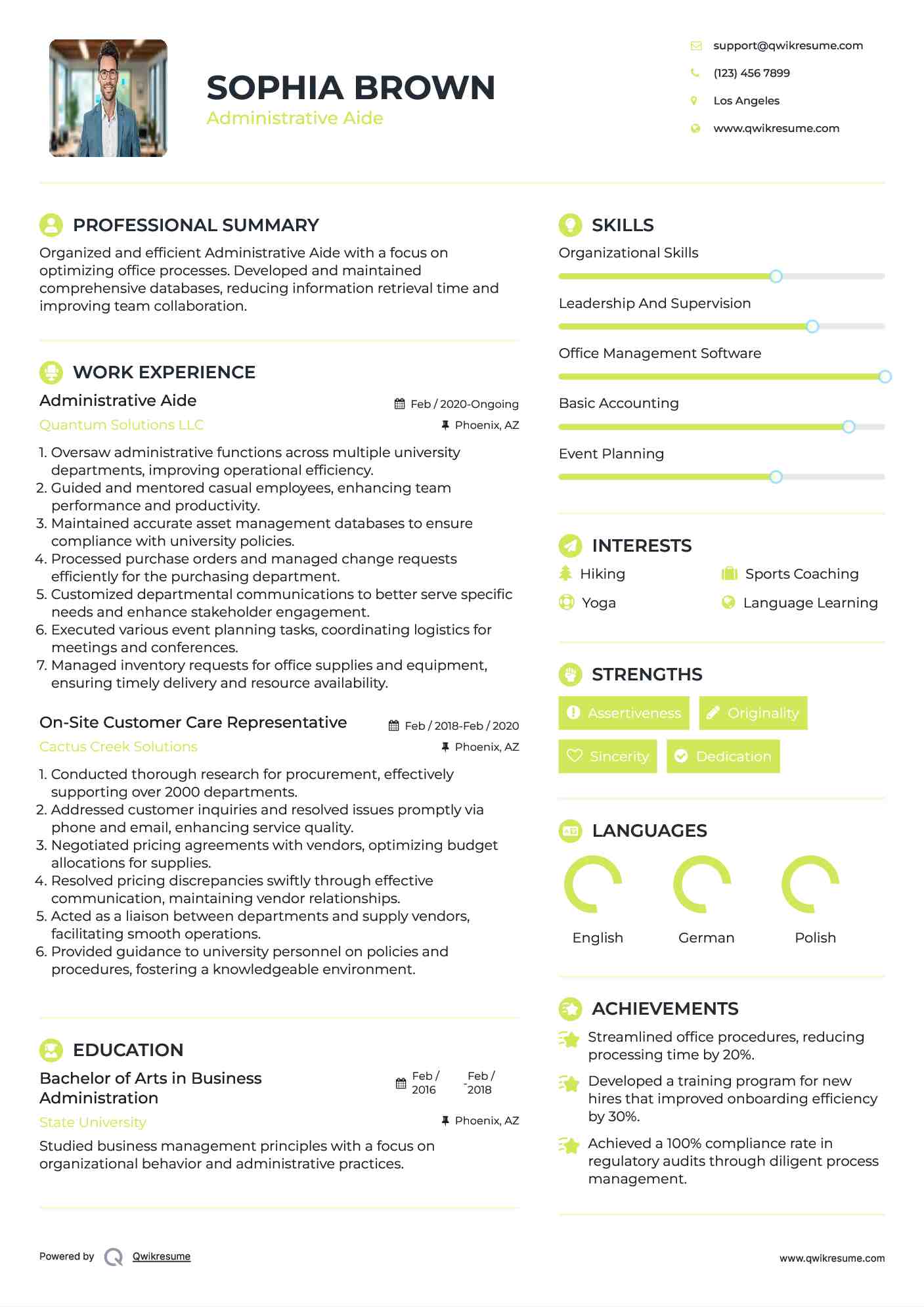 Administrative Aide  Resume Model