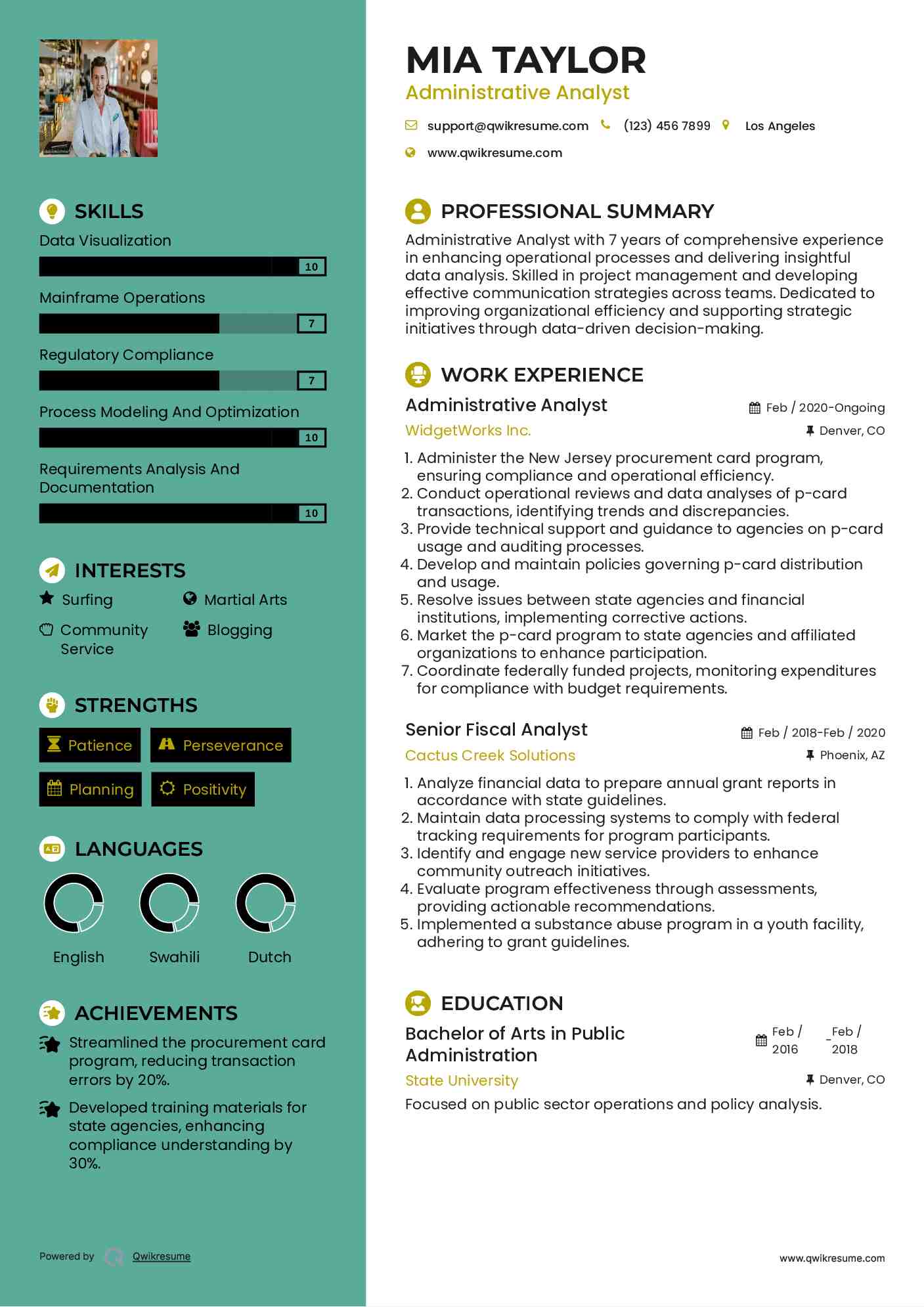 Administrative Analyst Resume Model