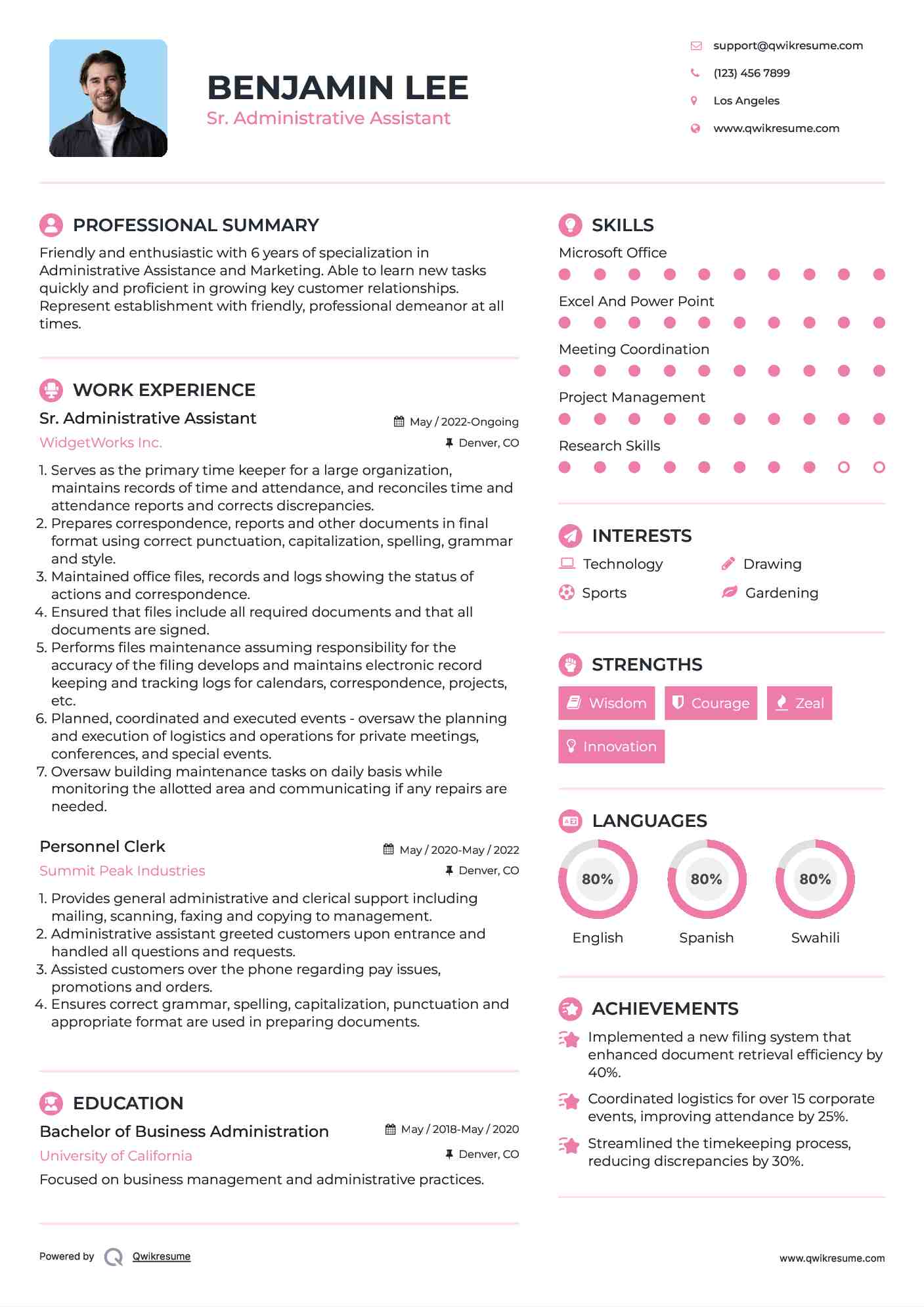 Sr. Administrative Assistant Resume Sample