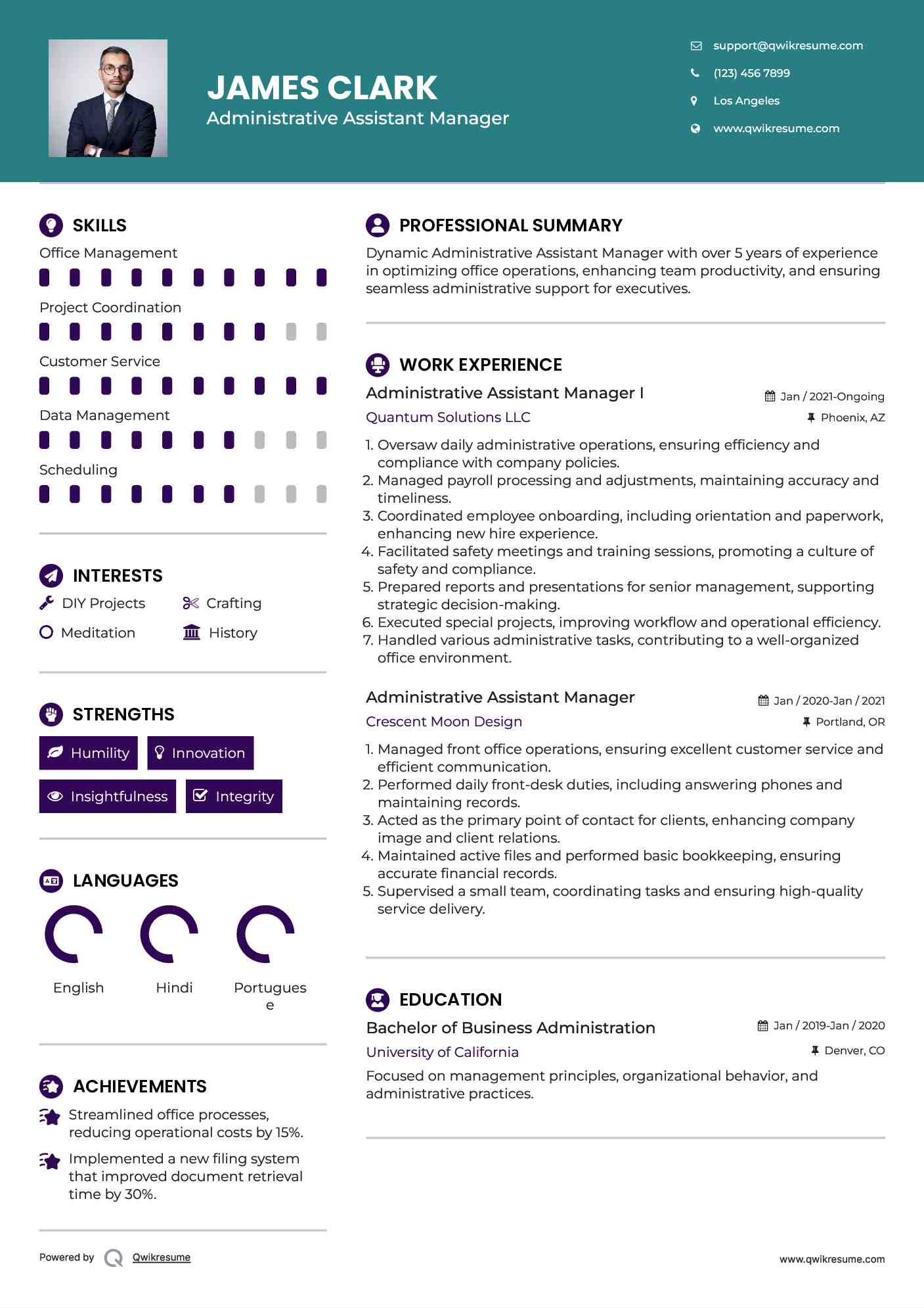 Administrative Assistant Manager I Resume Format