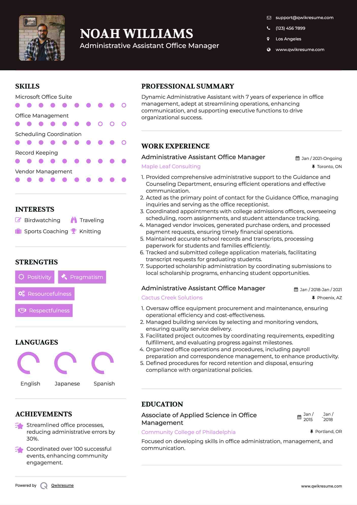 Administrative Assistant Office Manager Resume Sample