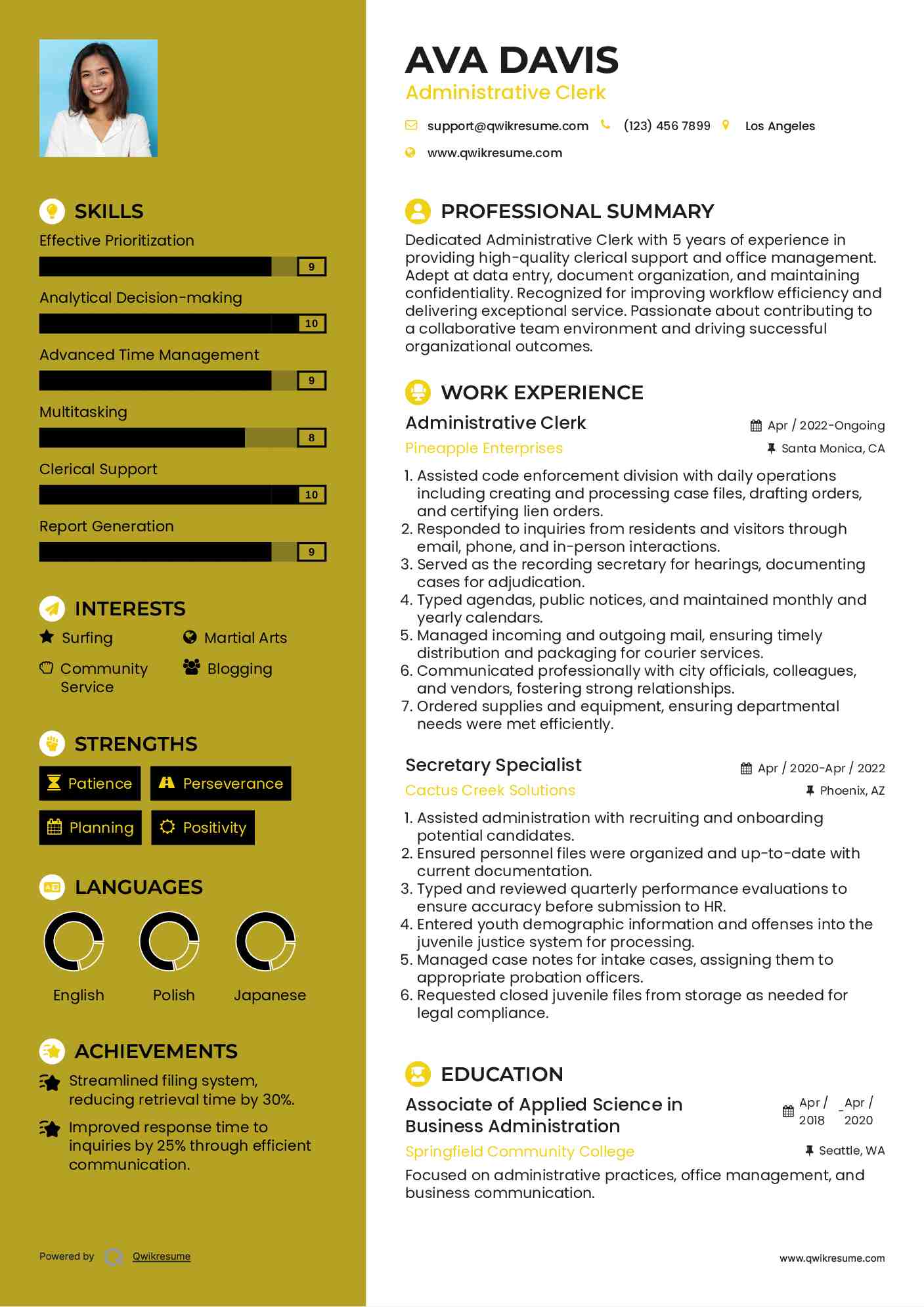 Administrative Clerk Resume Template
