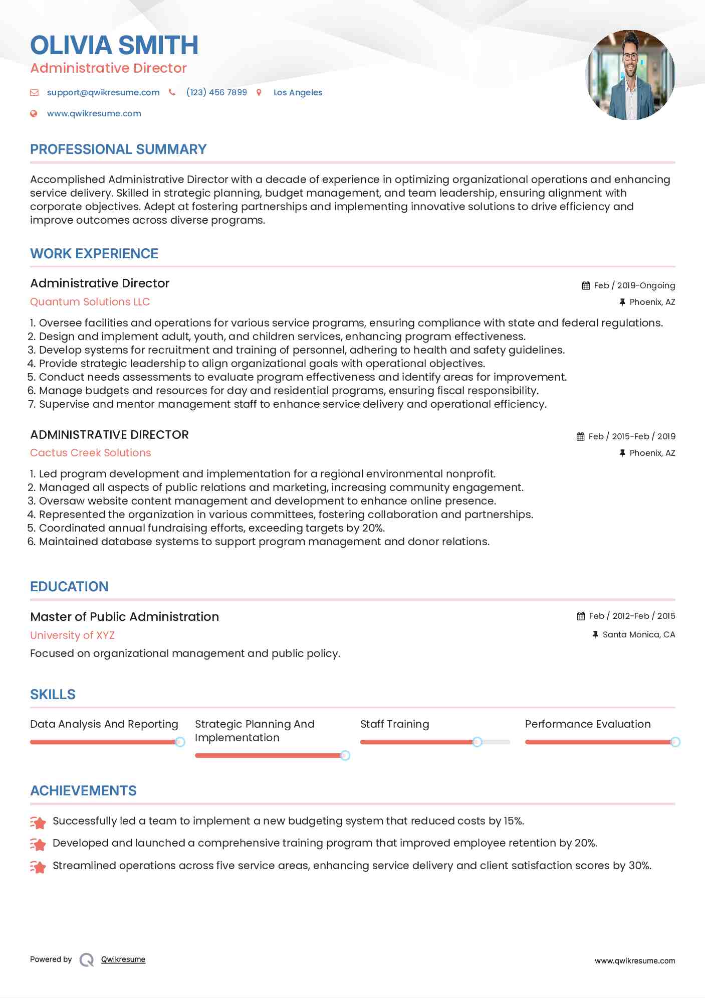 Administrative Director Resume Model