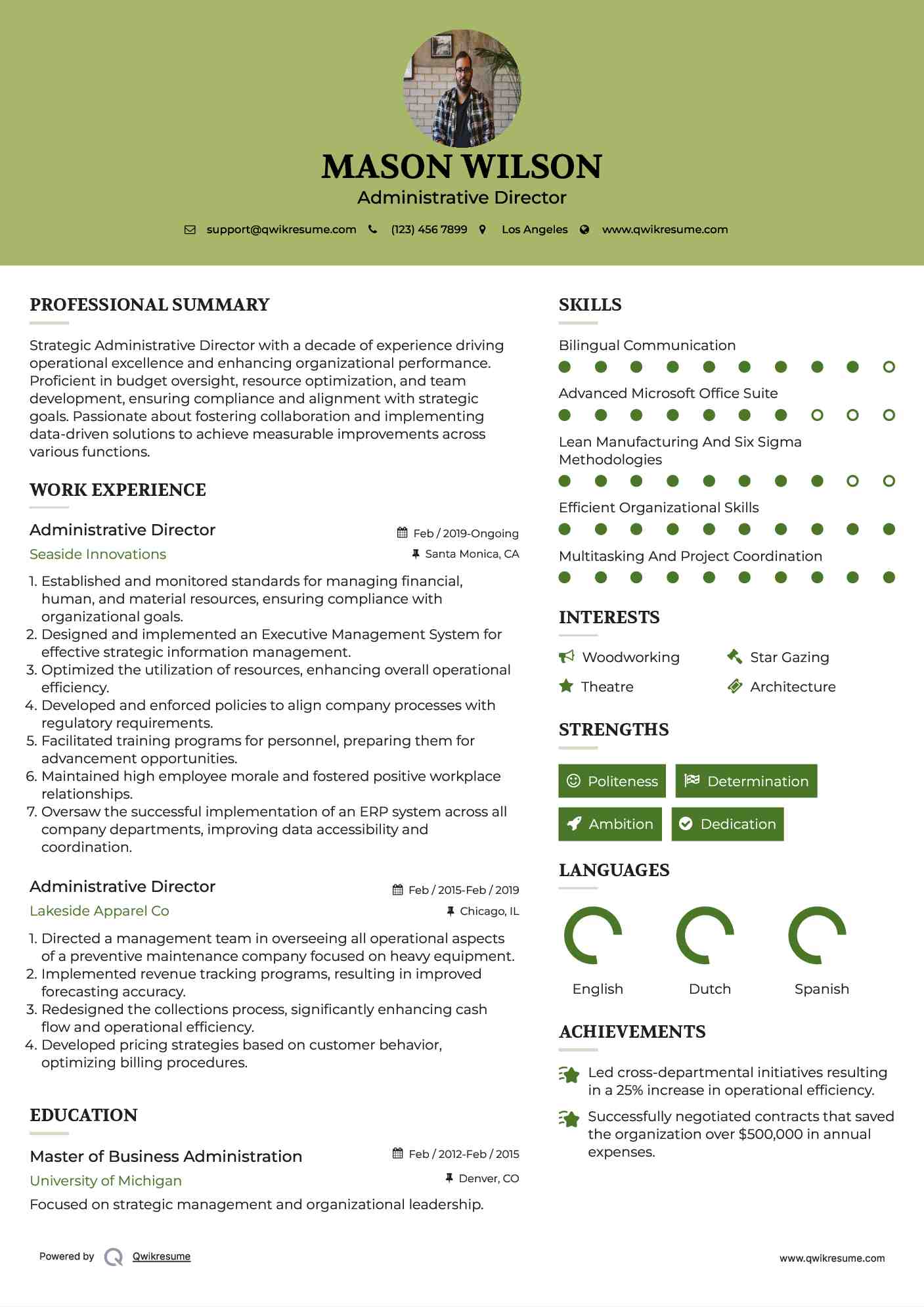 Administrative Director Resume Model