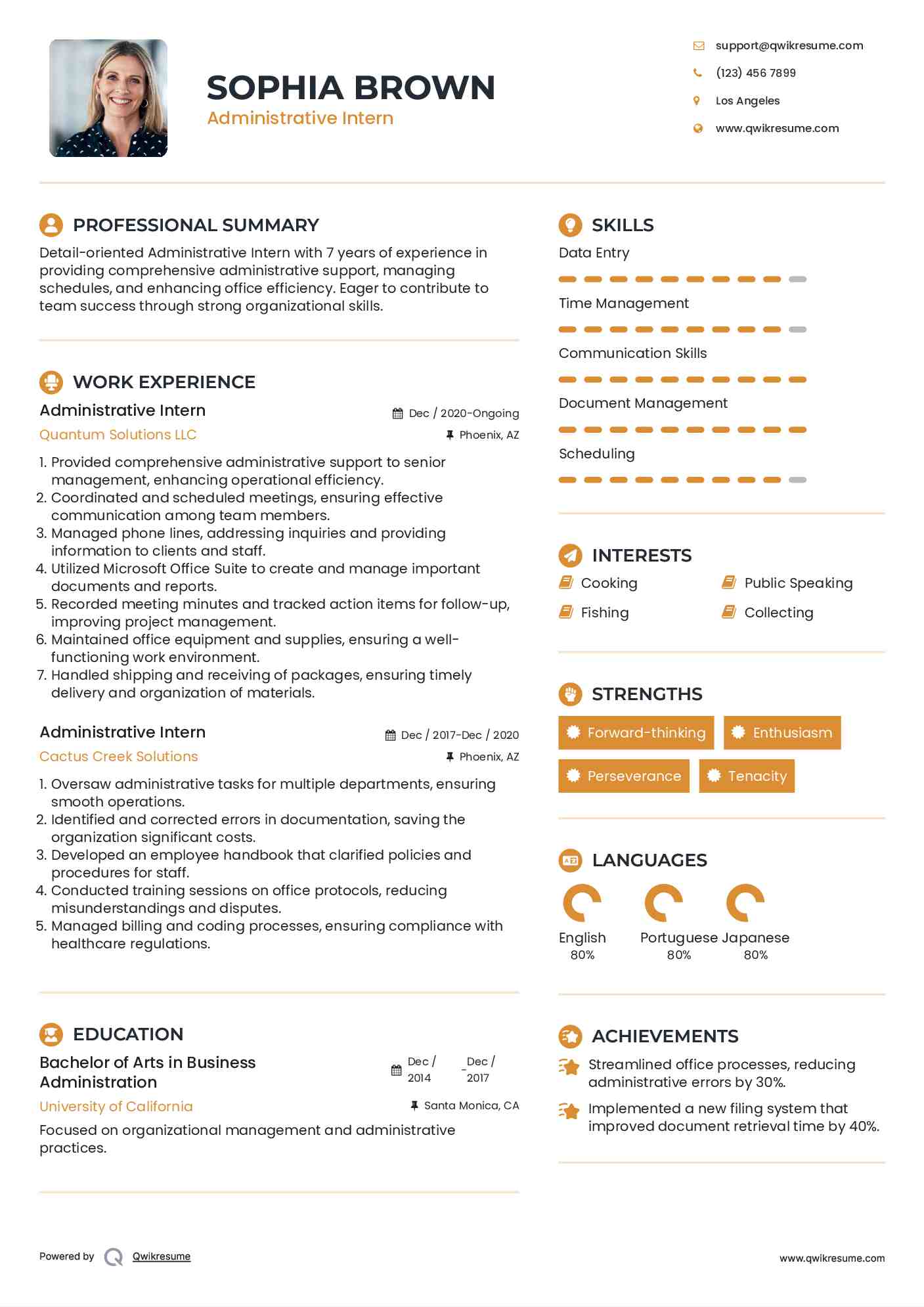 Administrative Intern Resume Format