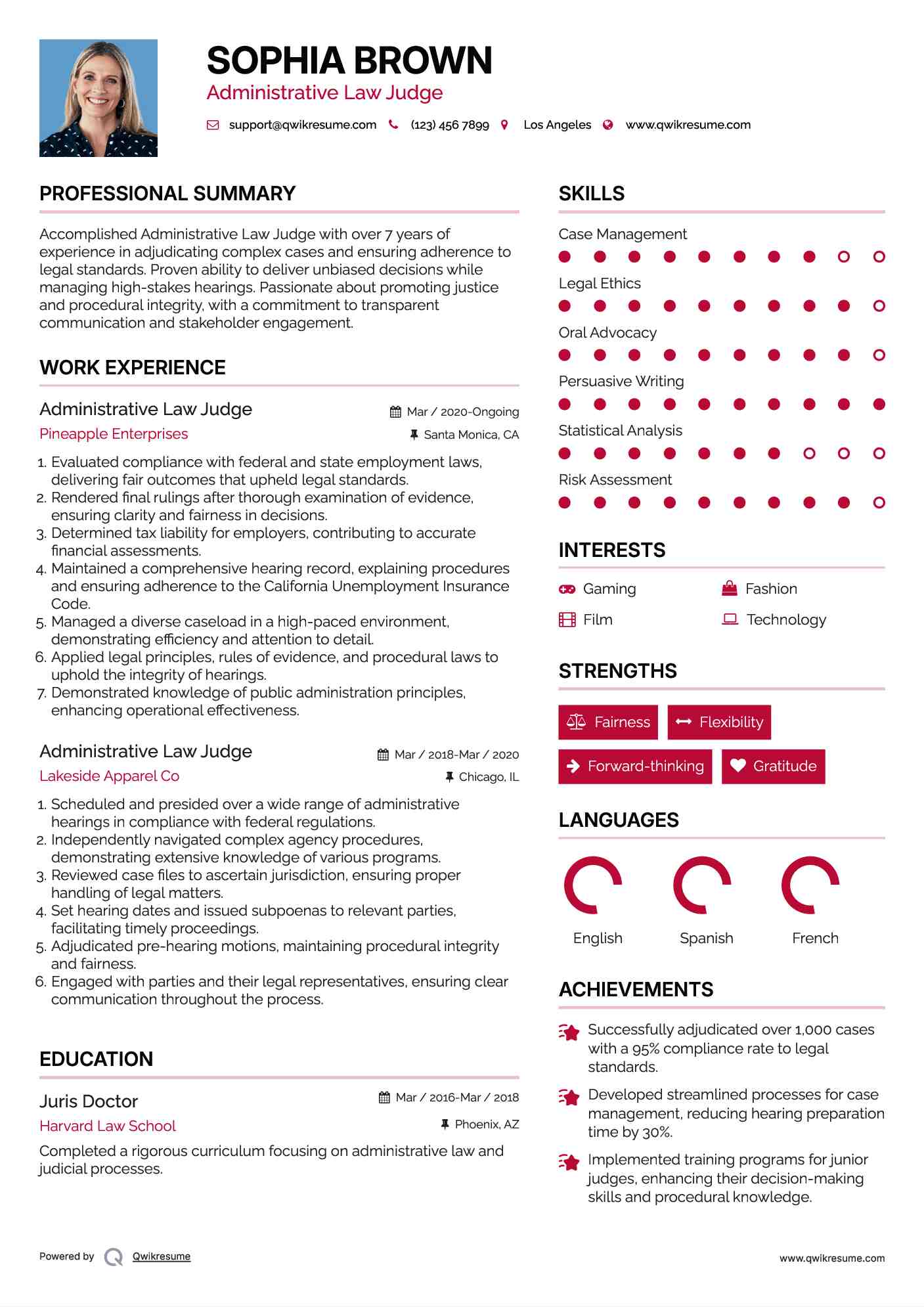 Administrative Law Judge Resume Model