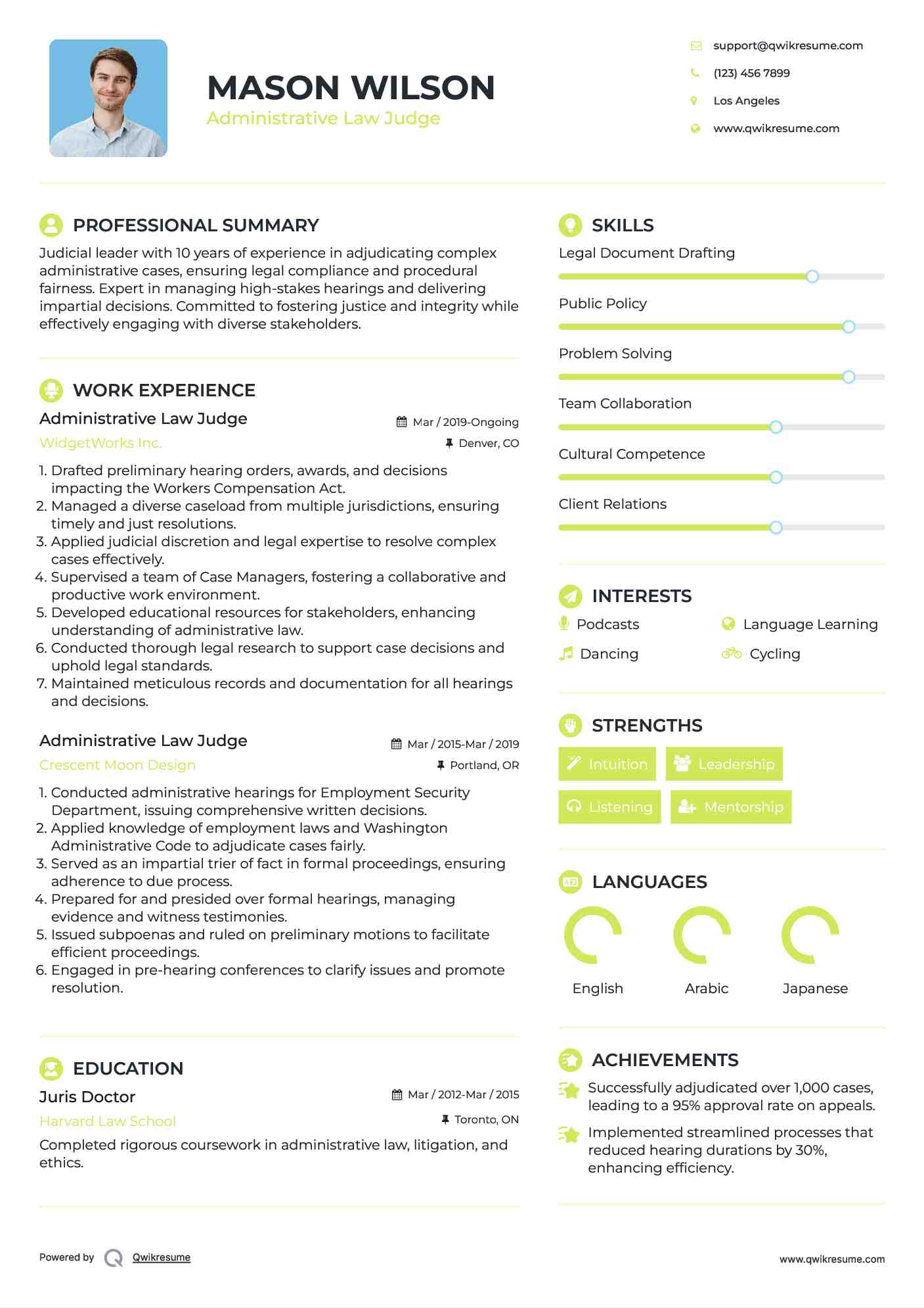 Administrative Law Judge Resume Example