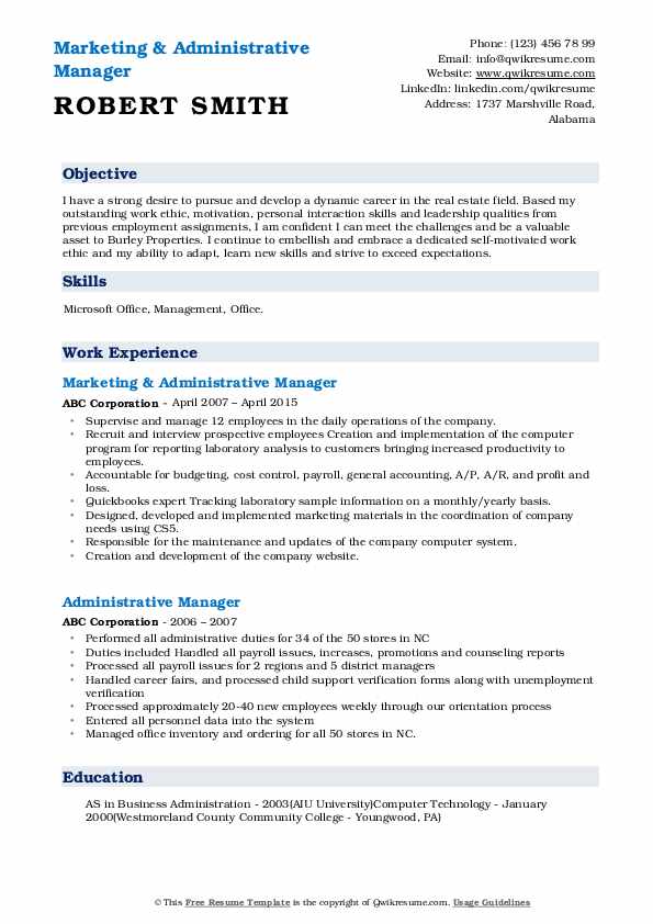 Administrative Manager Resume Samples - Administrative Manager 1558940049 Pdf 