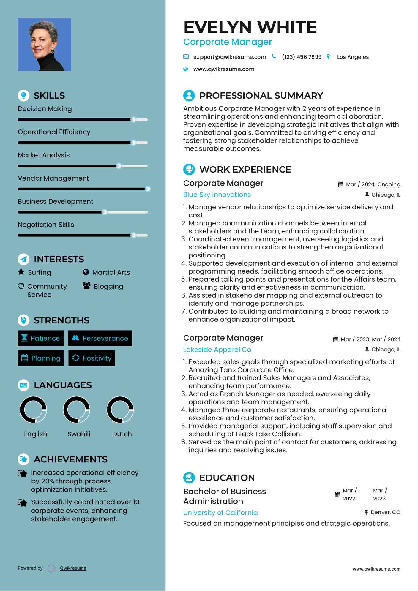 Corporate Manager Resume Template