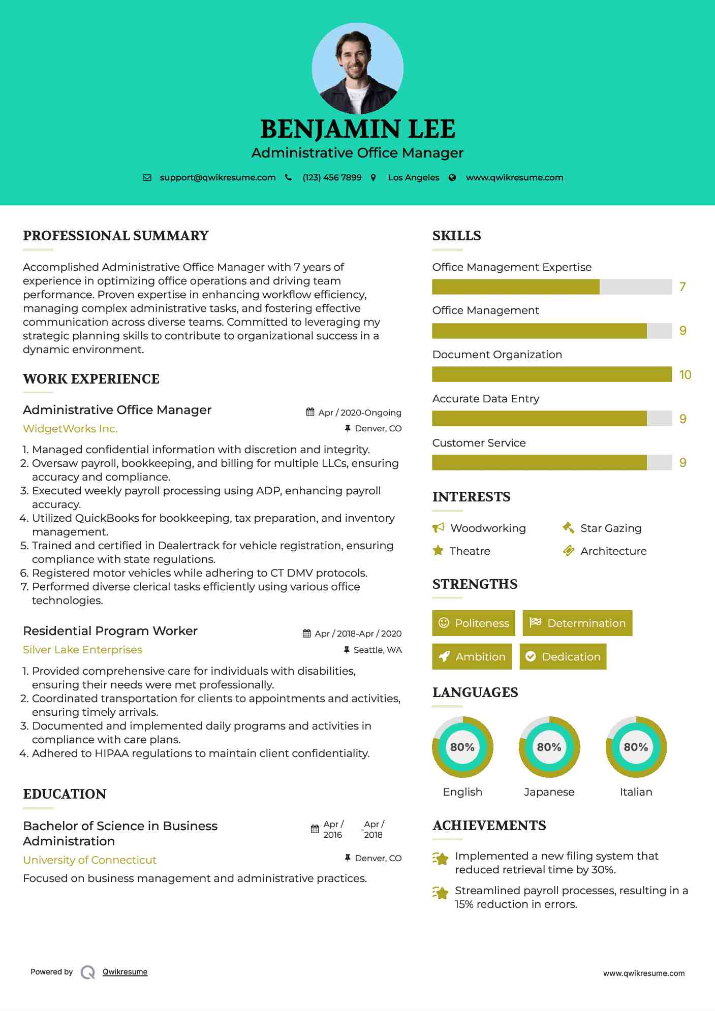 Administrative Office Manager Resume Template