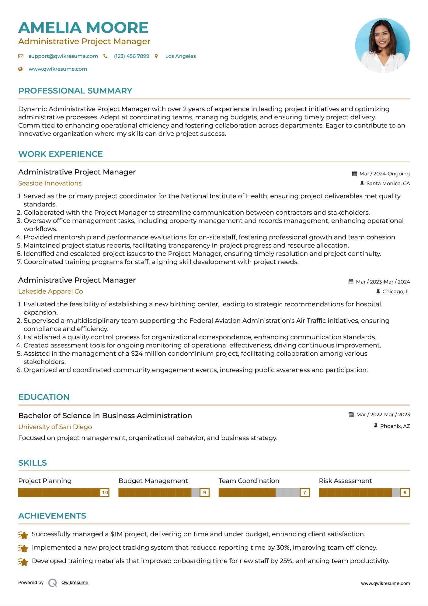 Administrative Project Manager Resume Format