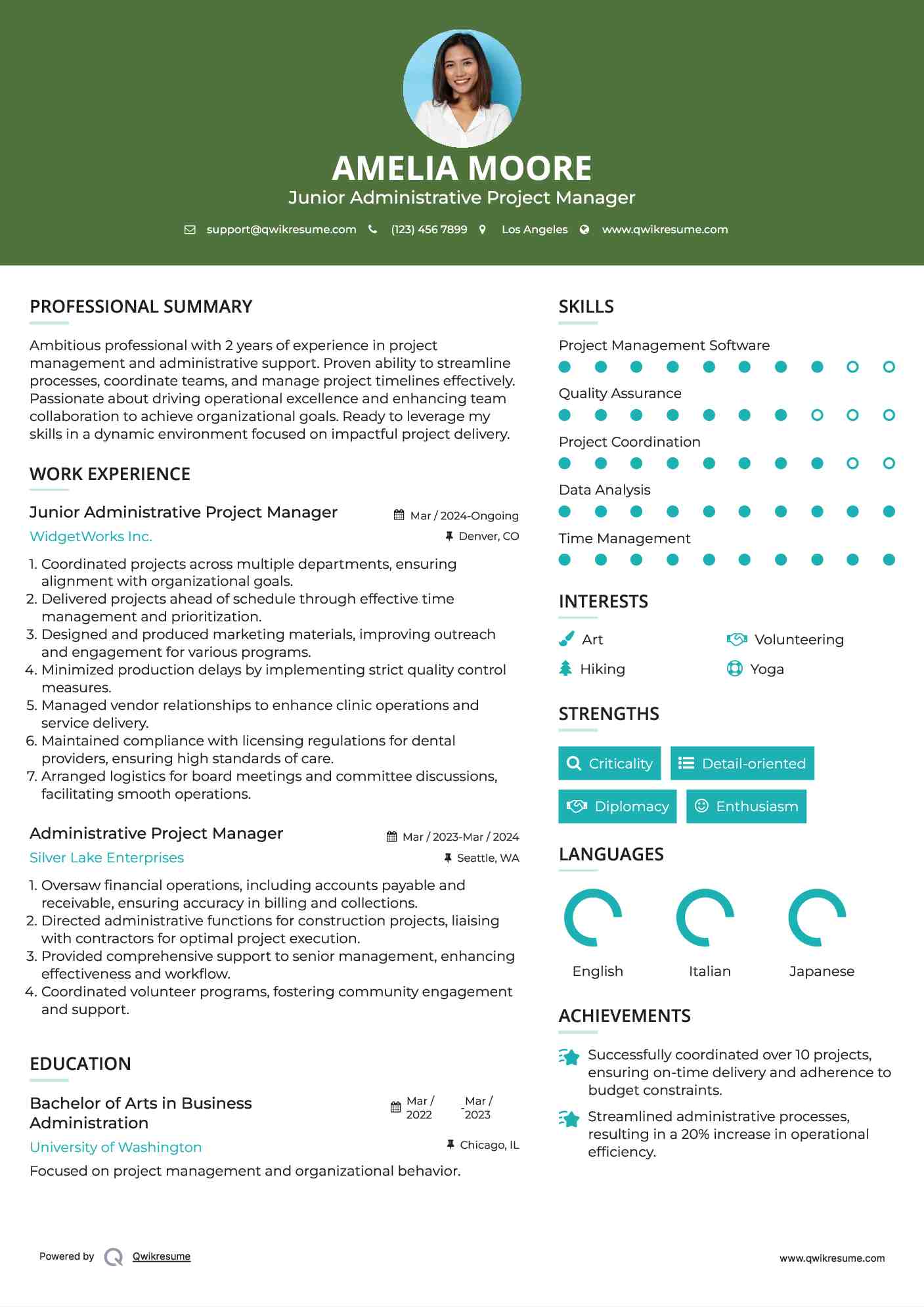 Junior Administrative Project Manager Resume Format