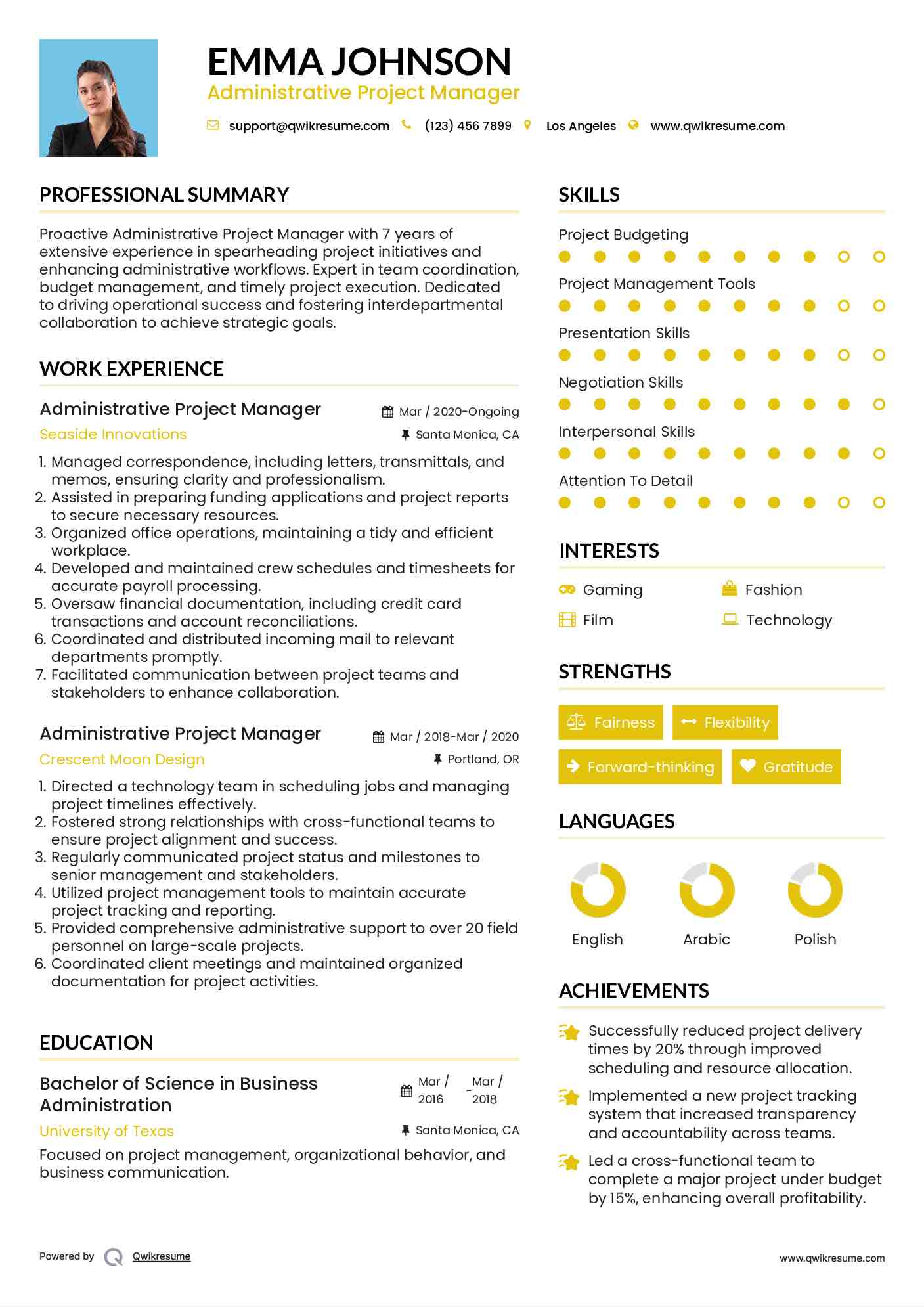 Administrative Project Manager Resume Template