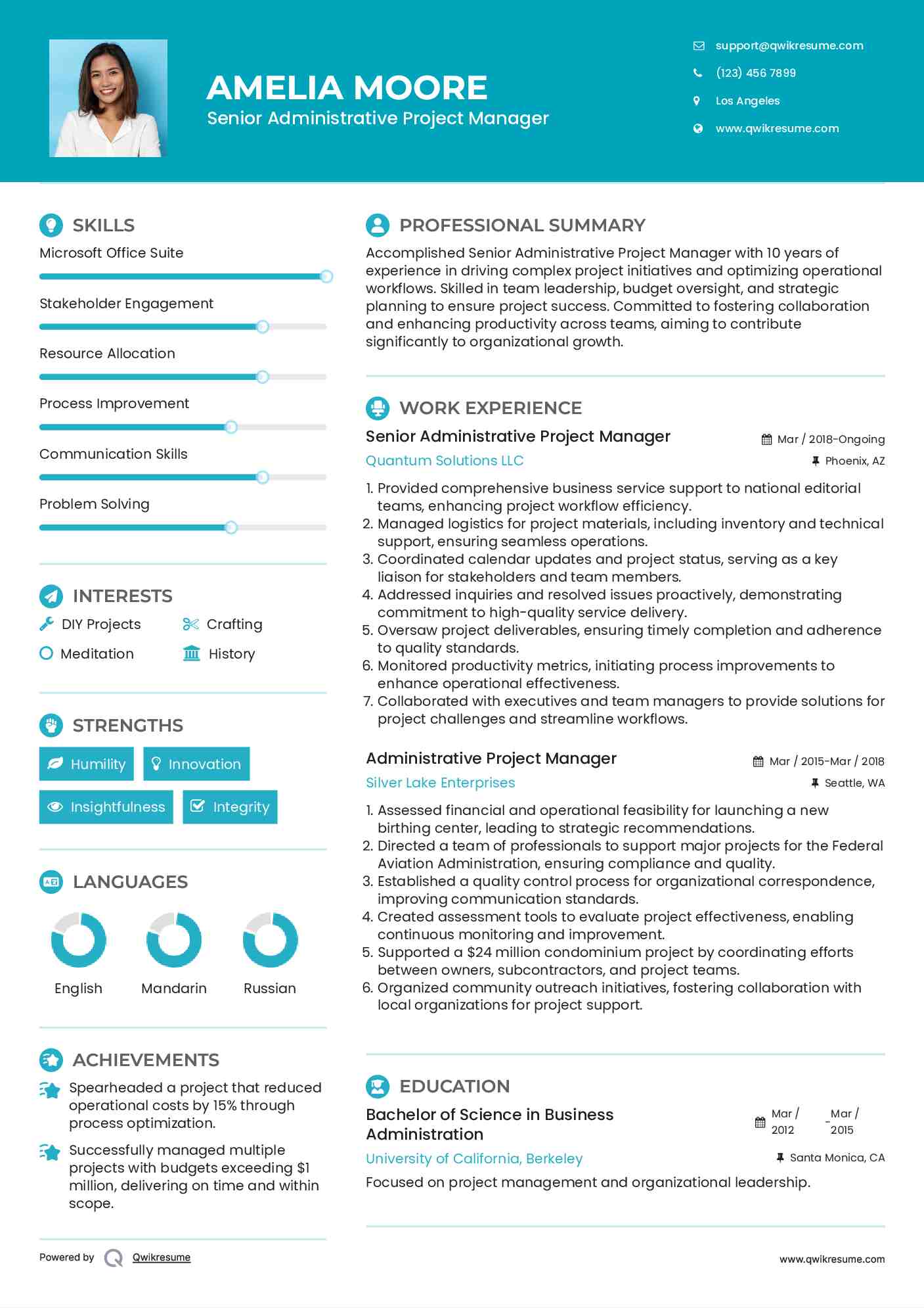 Senior Administrative Project Manager Resume Model